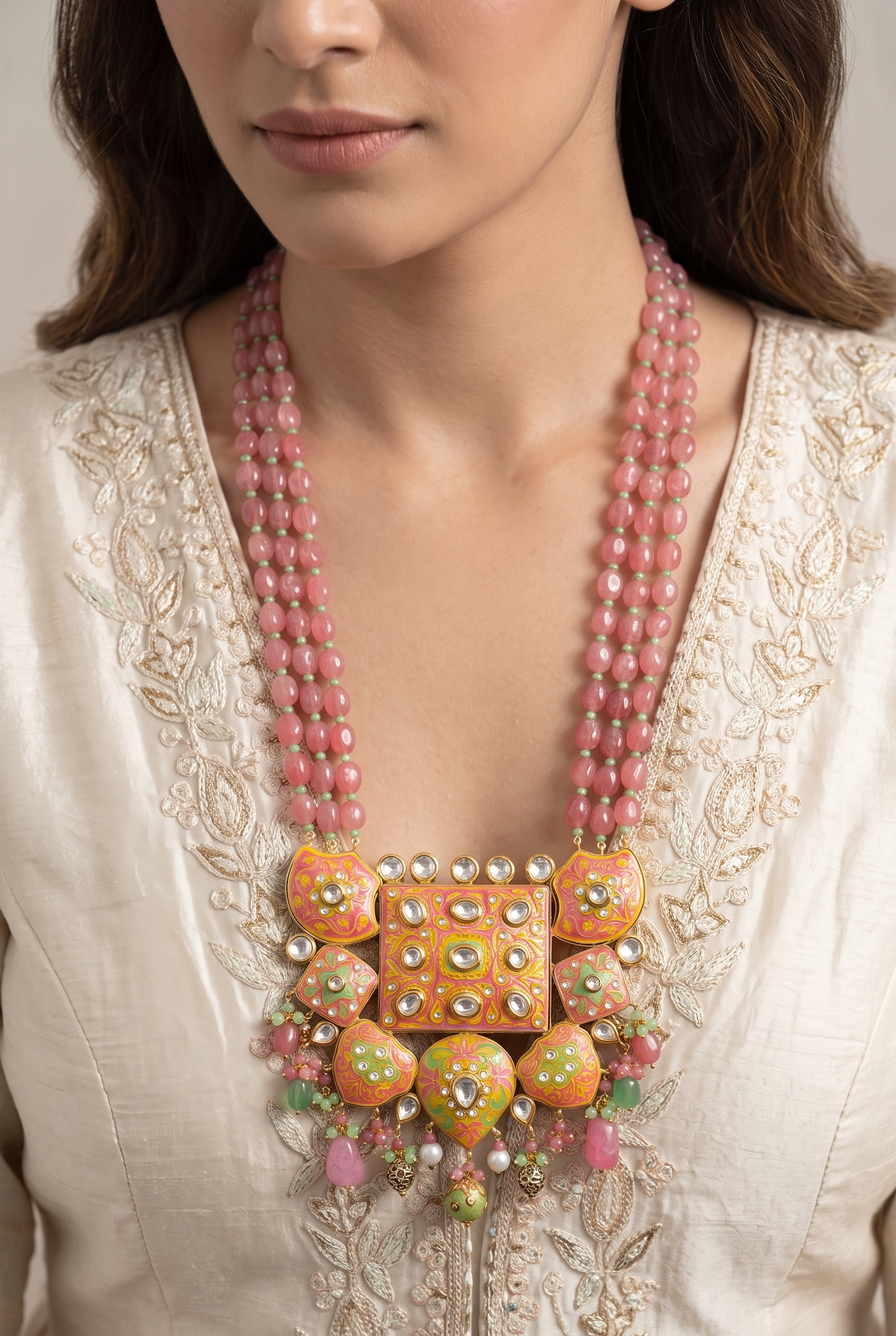 Yami Meenakari Fusion Pendant Necklace