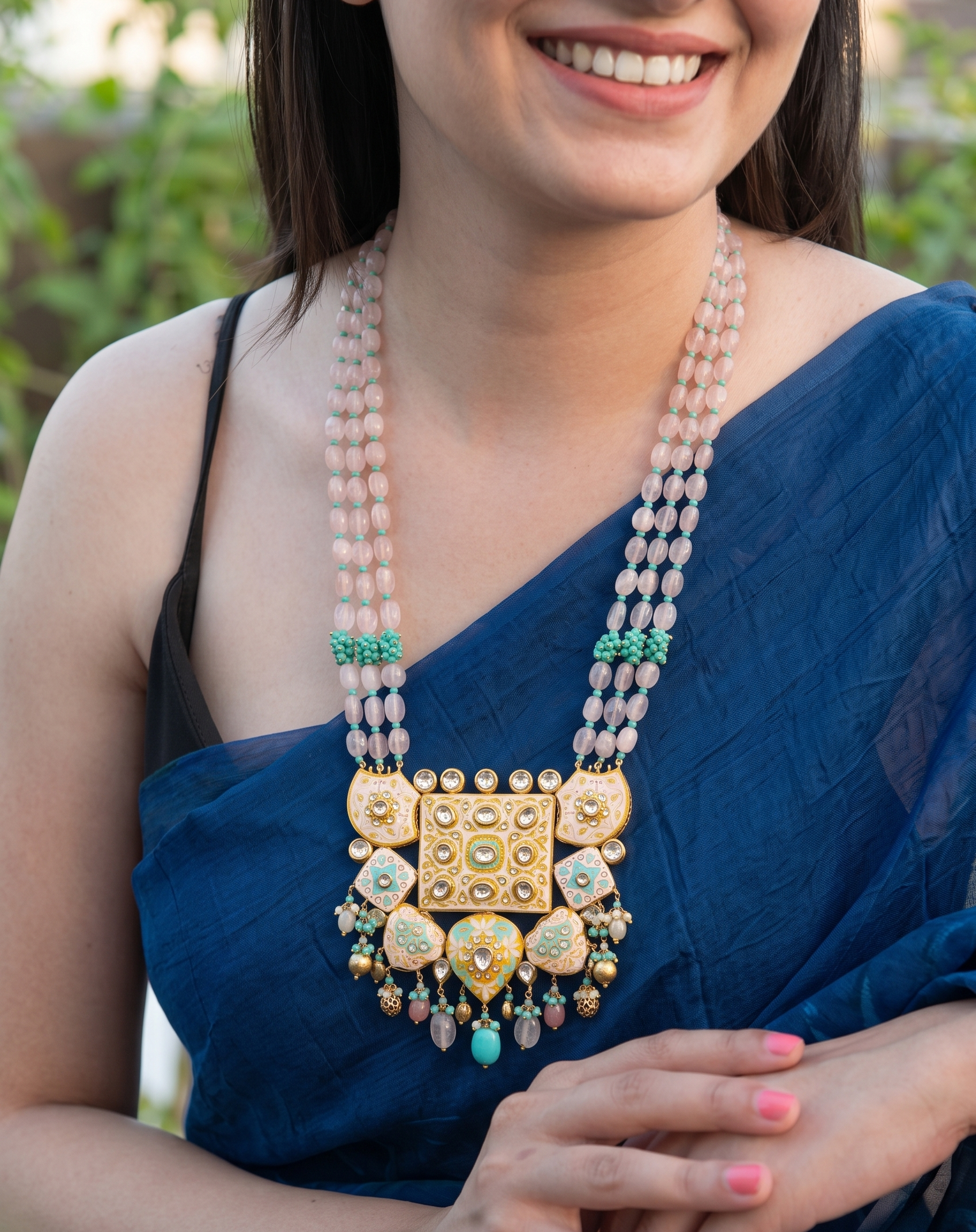 Ishyara Meenakari Fusion Pendant Necklace