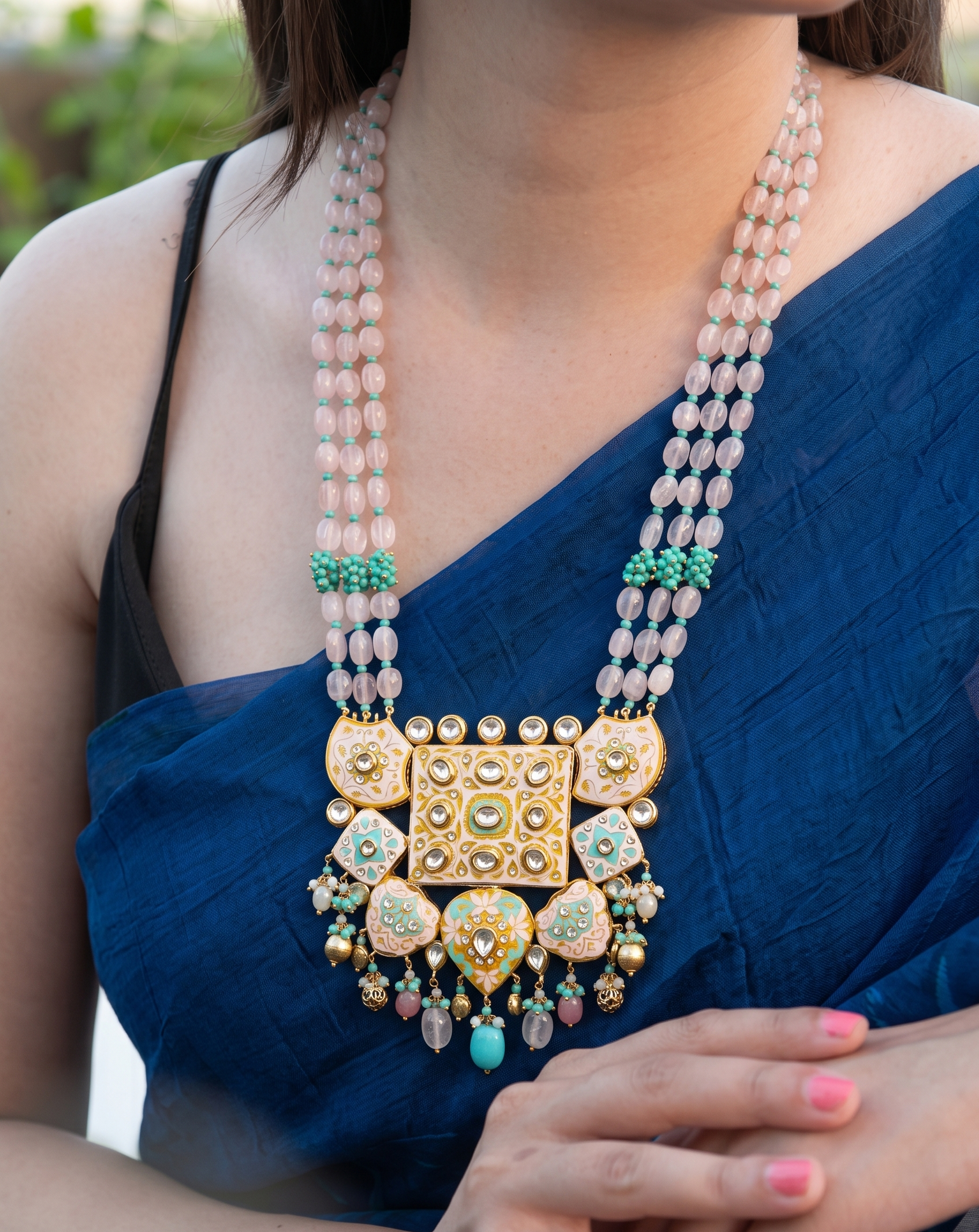 Ishyara Meenakari Fusion Pendant Necklace