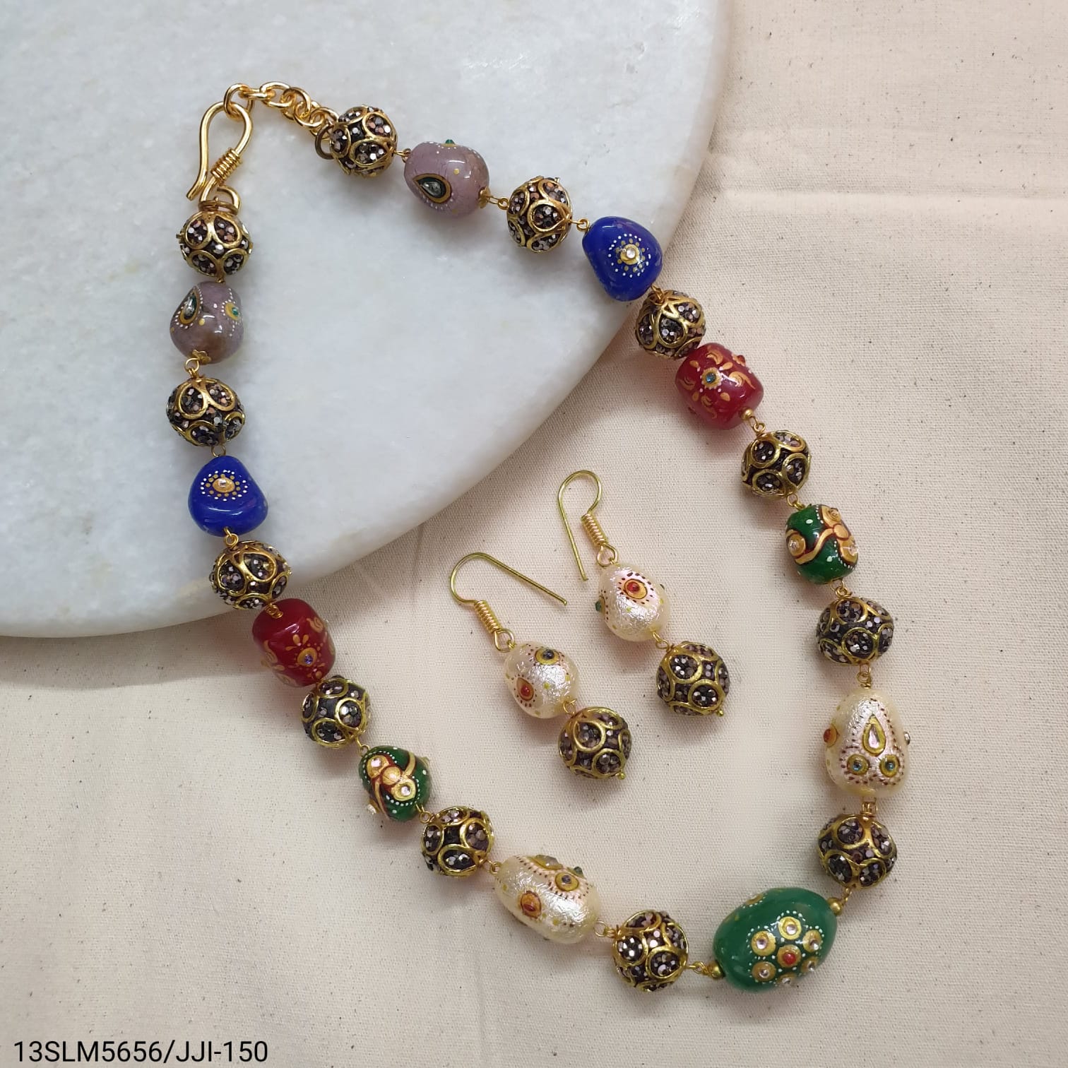 Multi Handpainted Bead Necklace Set