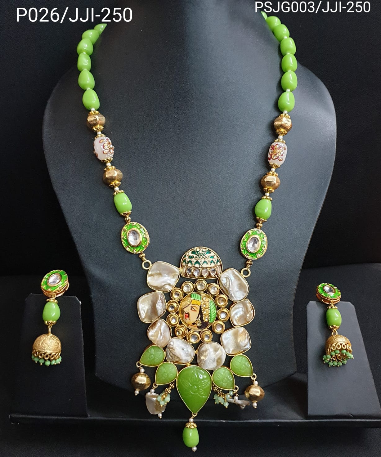 Handmade Designer Fusion Green Beaded Pendant Set