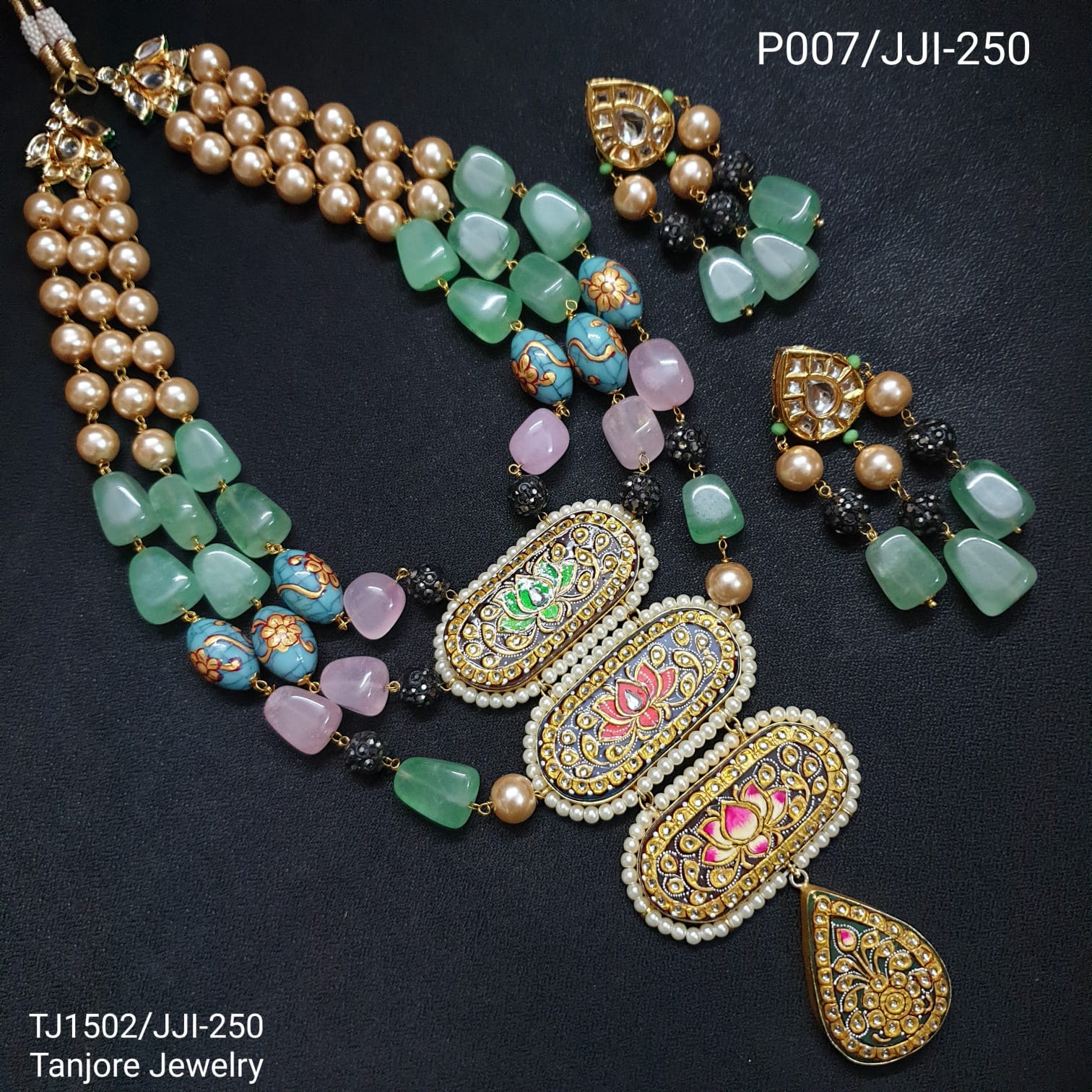 Designer Green Beaded Tanjore Work Layered Set