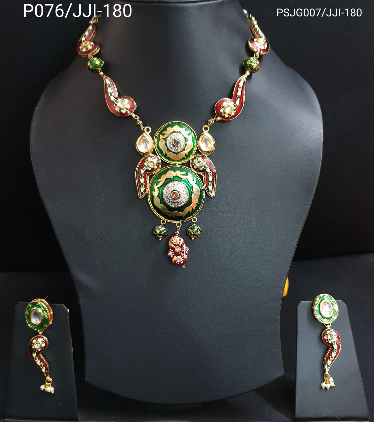 Traditional Fusion Meenakari Pendant Set With Earrings