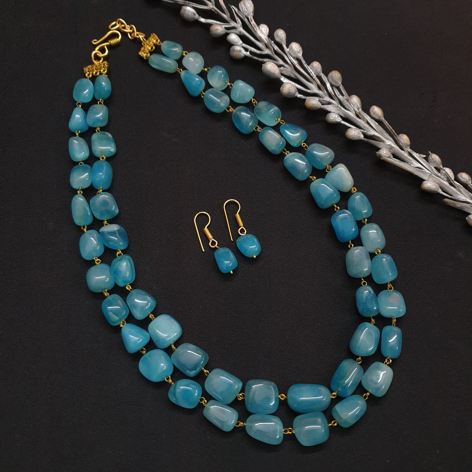 Blue Stone Necklace With Earrings