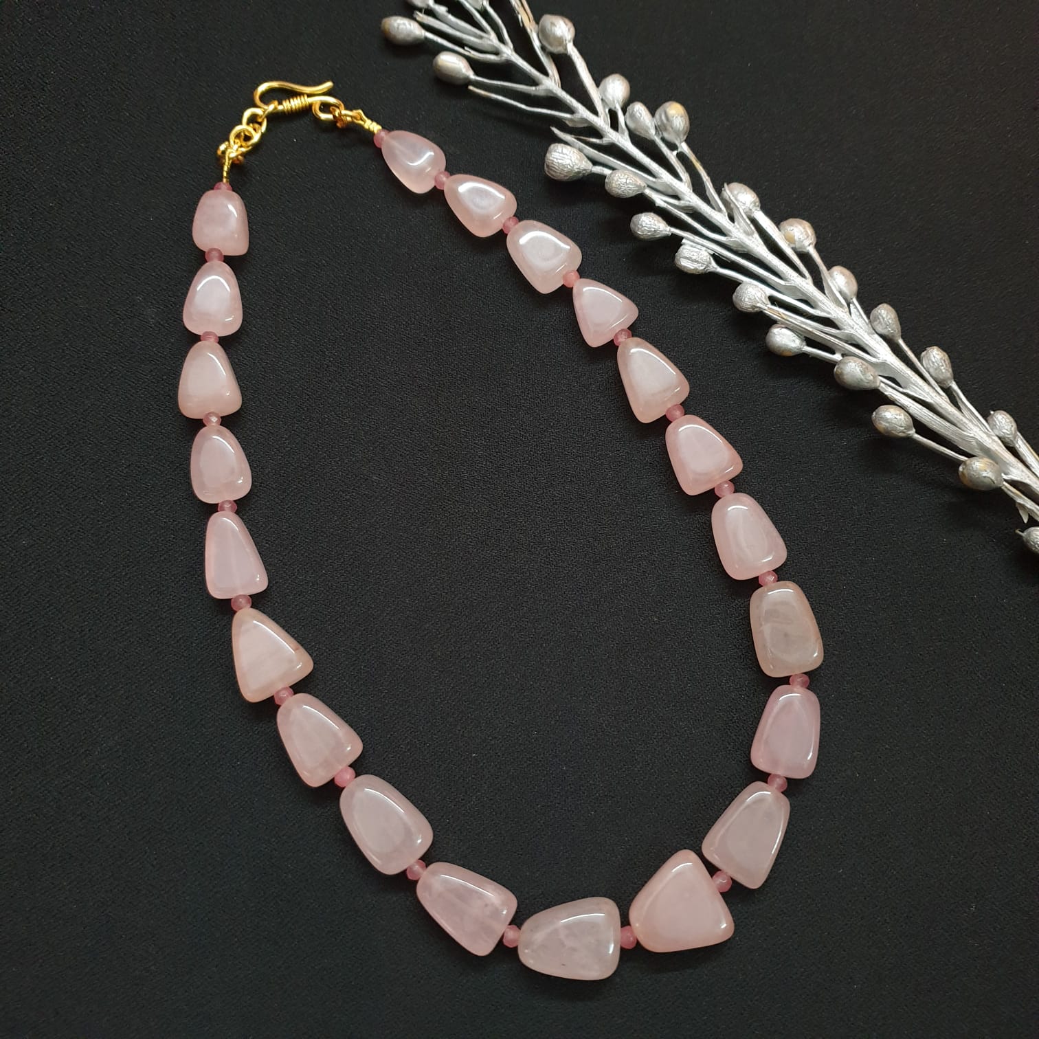 Baby Pink Jade Stone Beaded Necklace