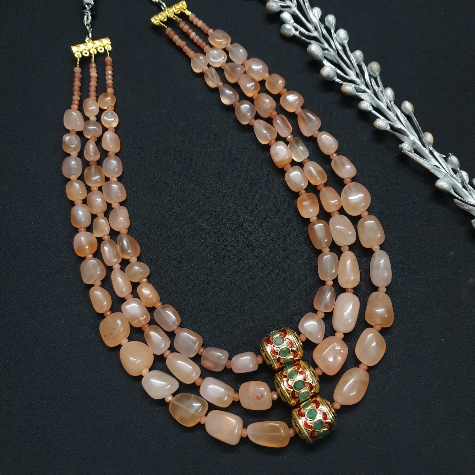 Beige Jadau Beaded Long Necklace