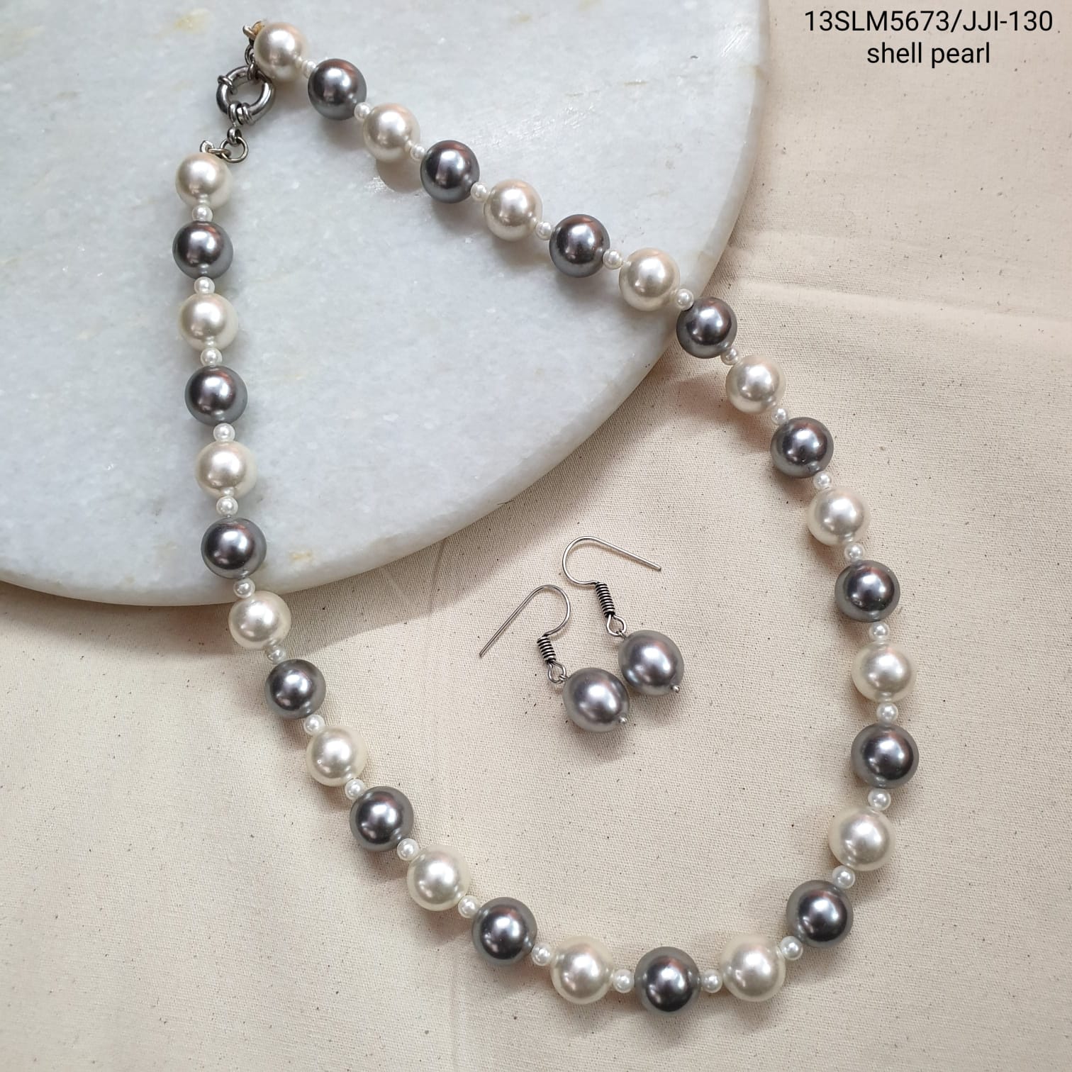 Off White and Grey Round Pearl Necklace