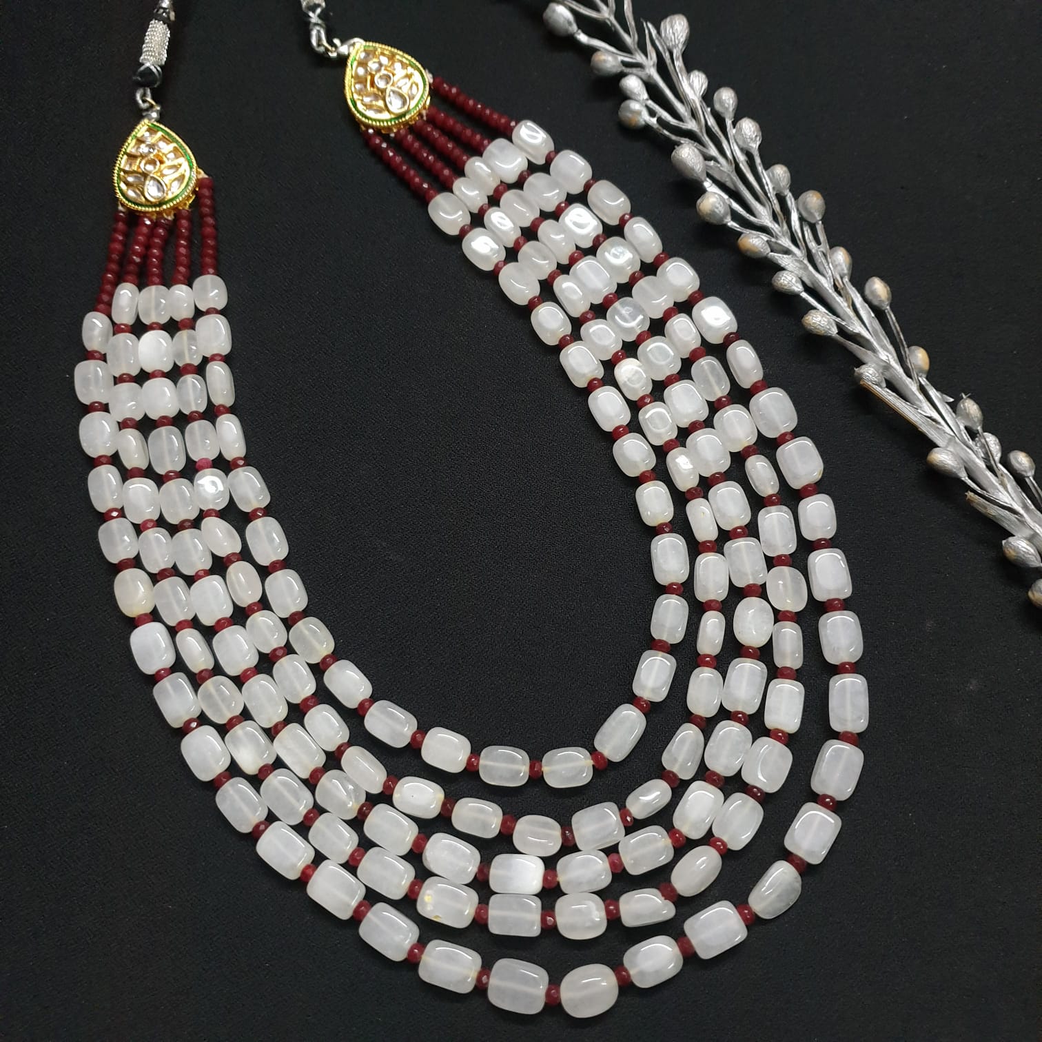 White Kundan Stone Layered Necklace