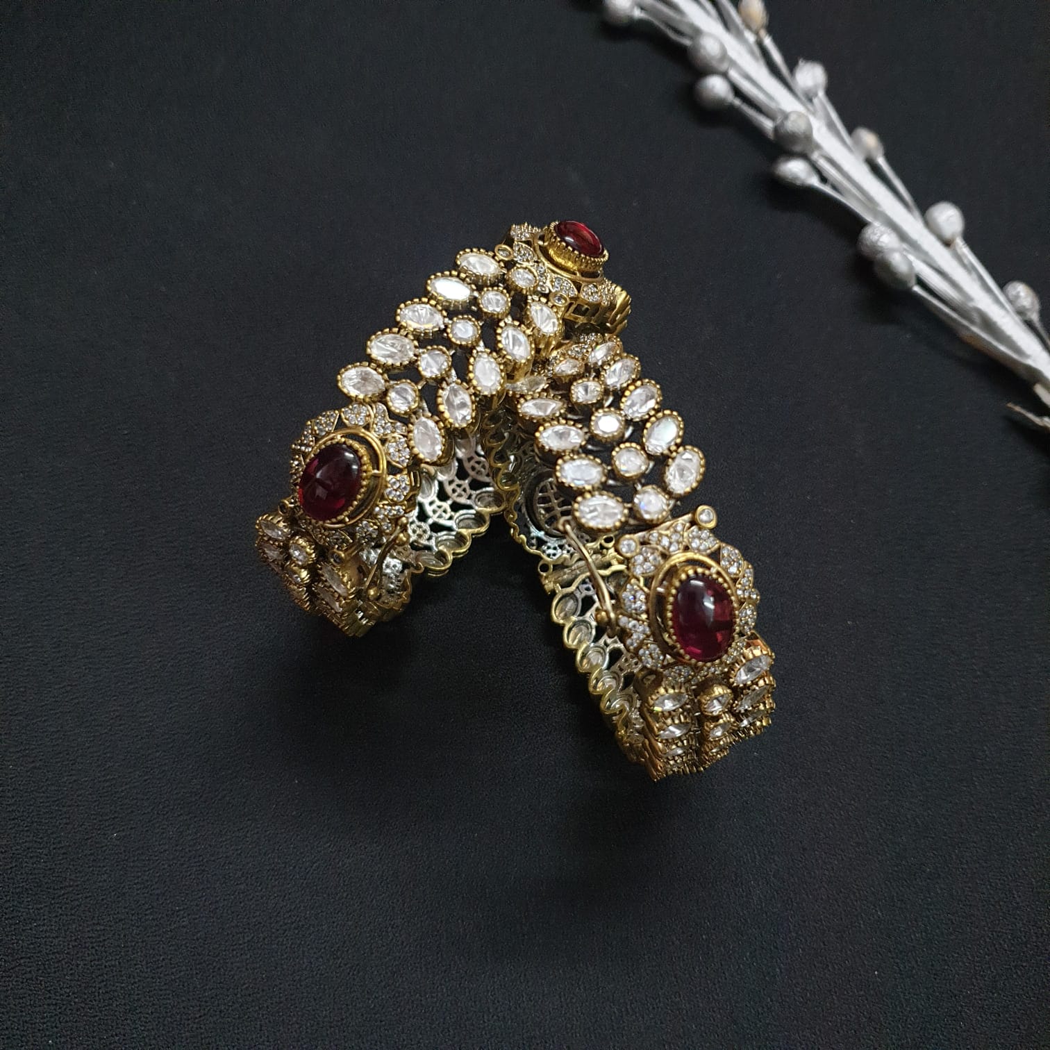 Ruby Stone Kundan Polki Openable Kada