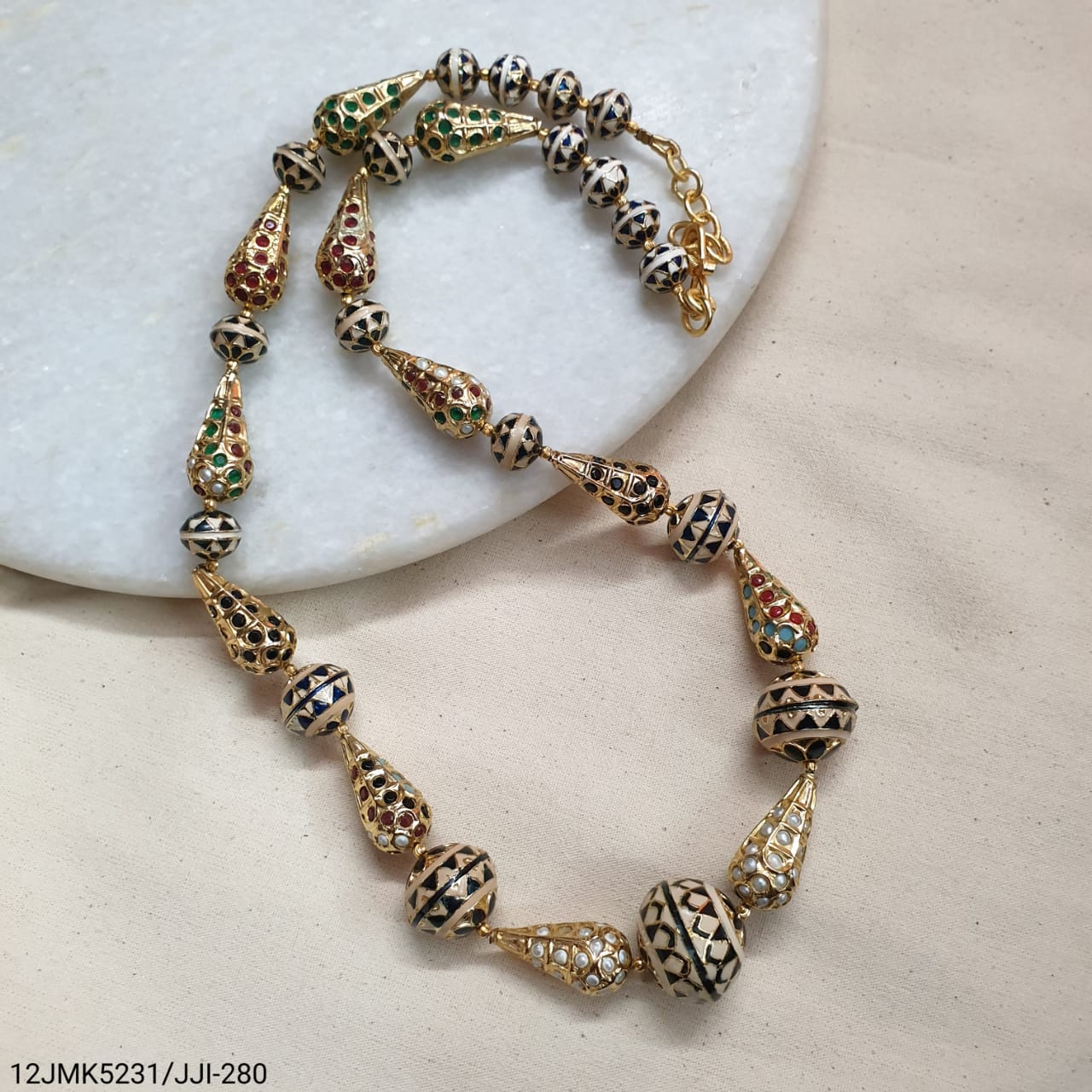 Black and Beige Jadau Meenakari Necklace