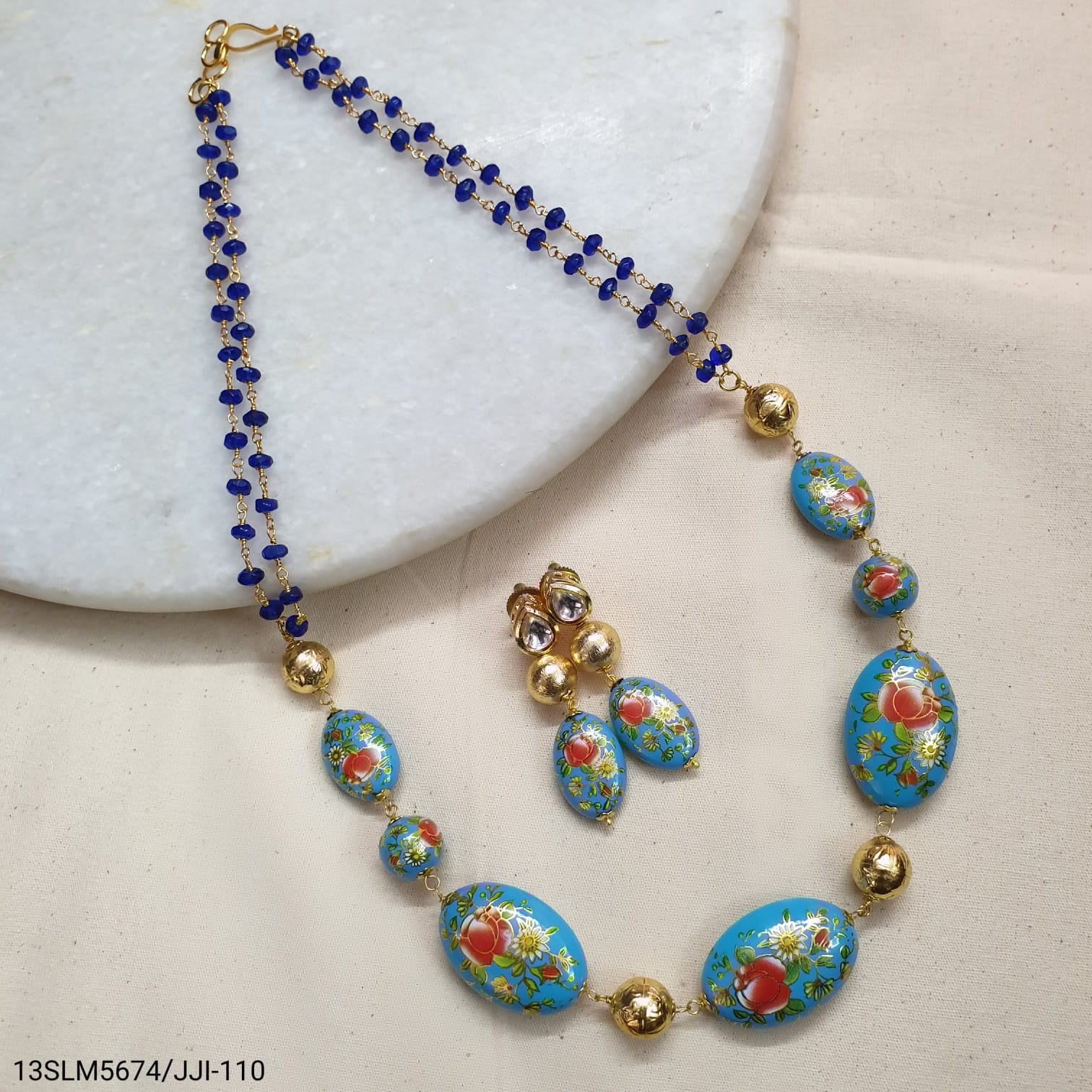 Designer Floral Meenakari Gold Necklace With Earrings