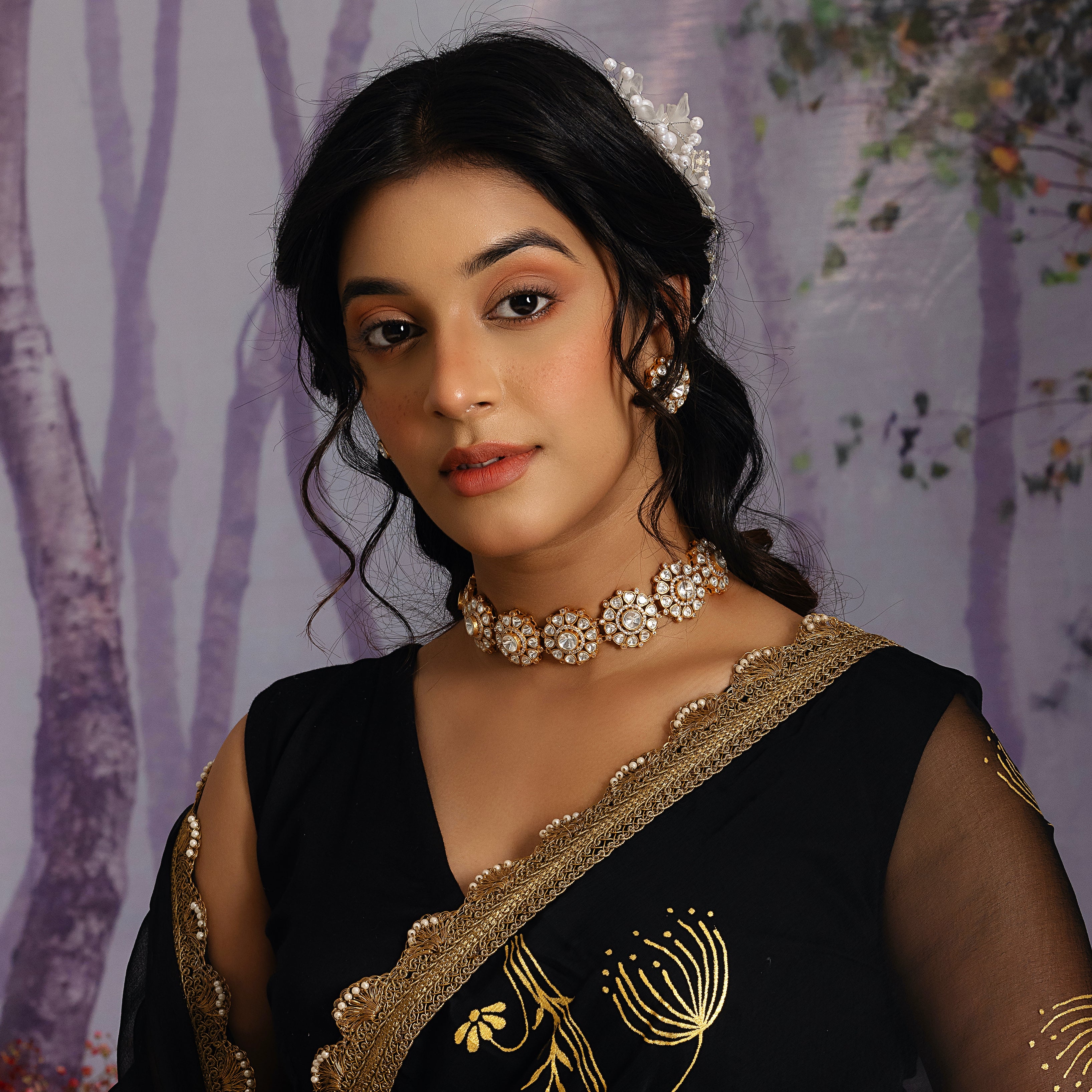 Kundan Polki Choker Necklace Set With Earrings