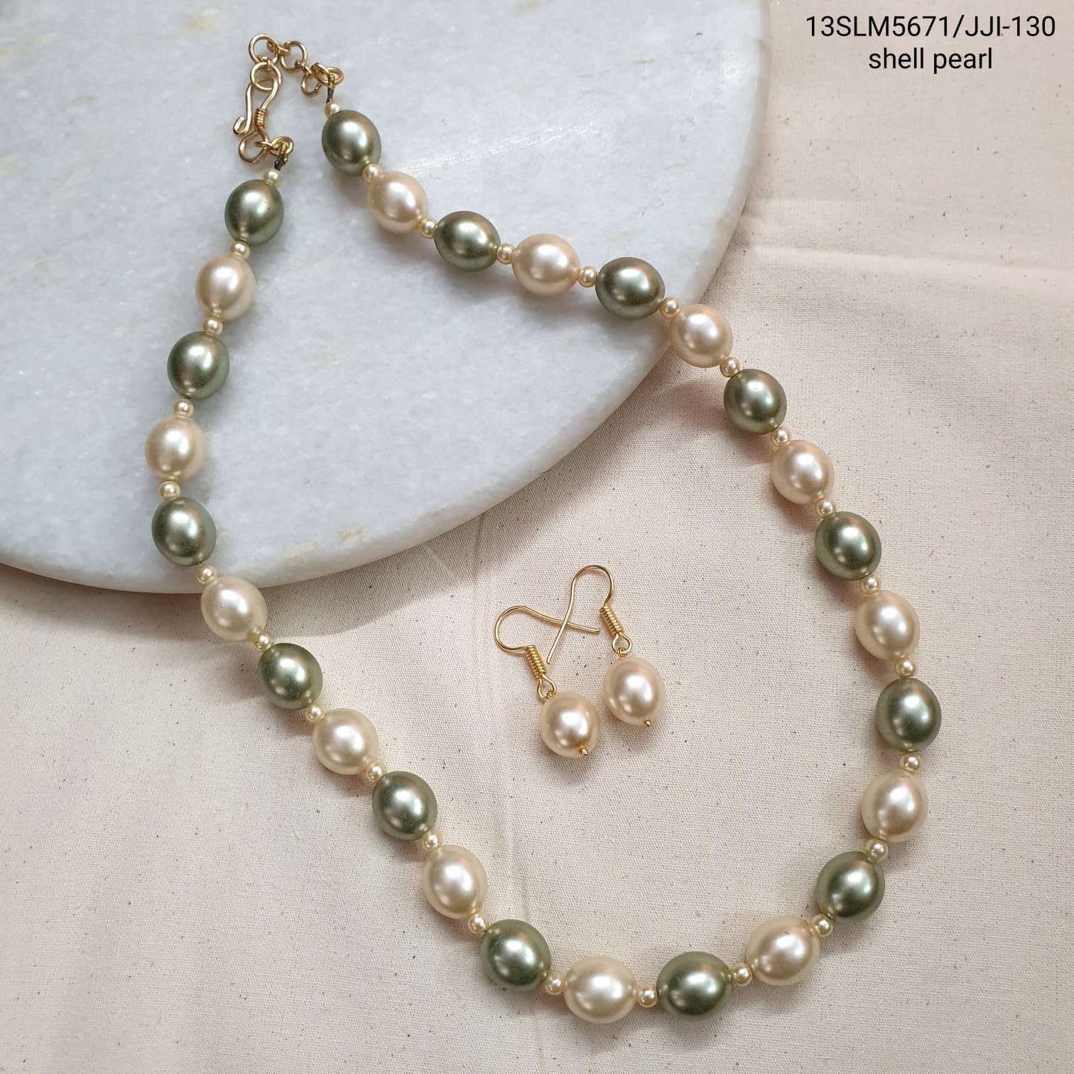Golden and Green Shell Pearl Necklace
