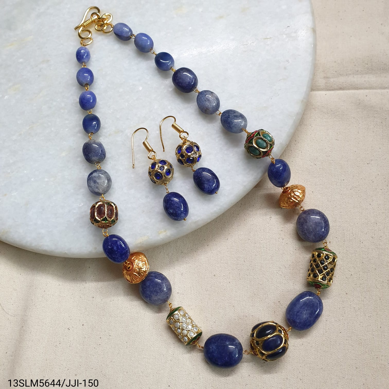 Blue Stone Jadau Beaded Necklace