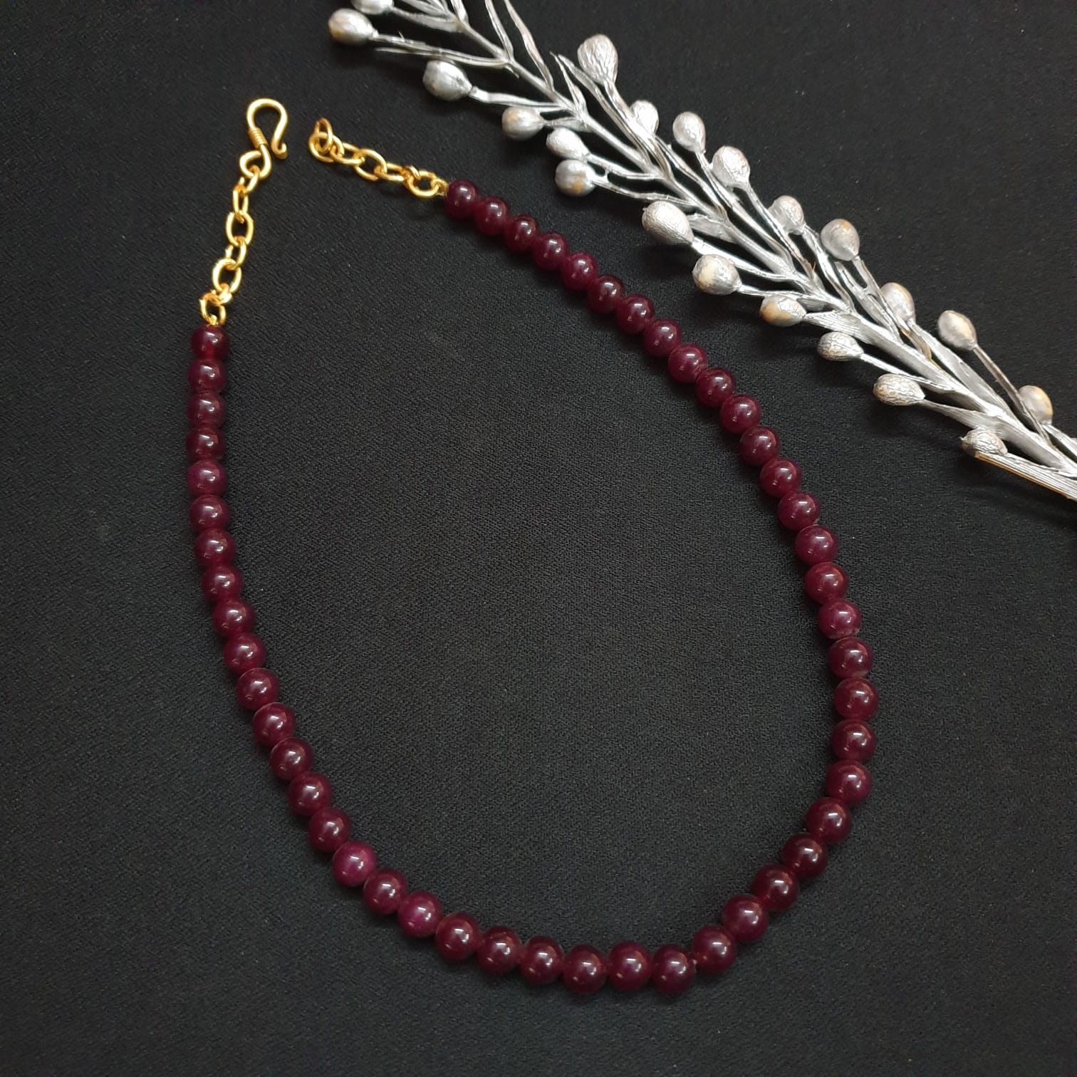 Maroon Stone Beaded Necklace