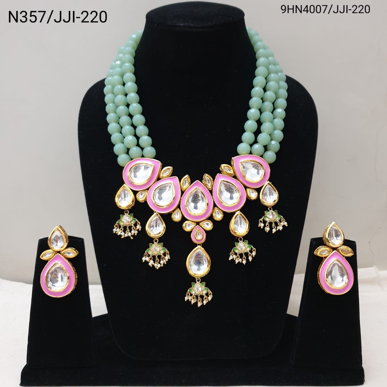 Designer Kundan Meenakari Necklace Set With Earrings