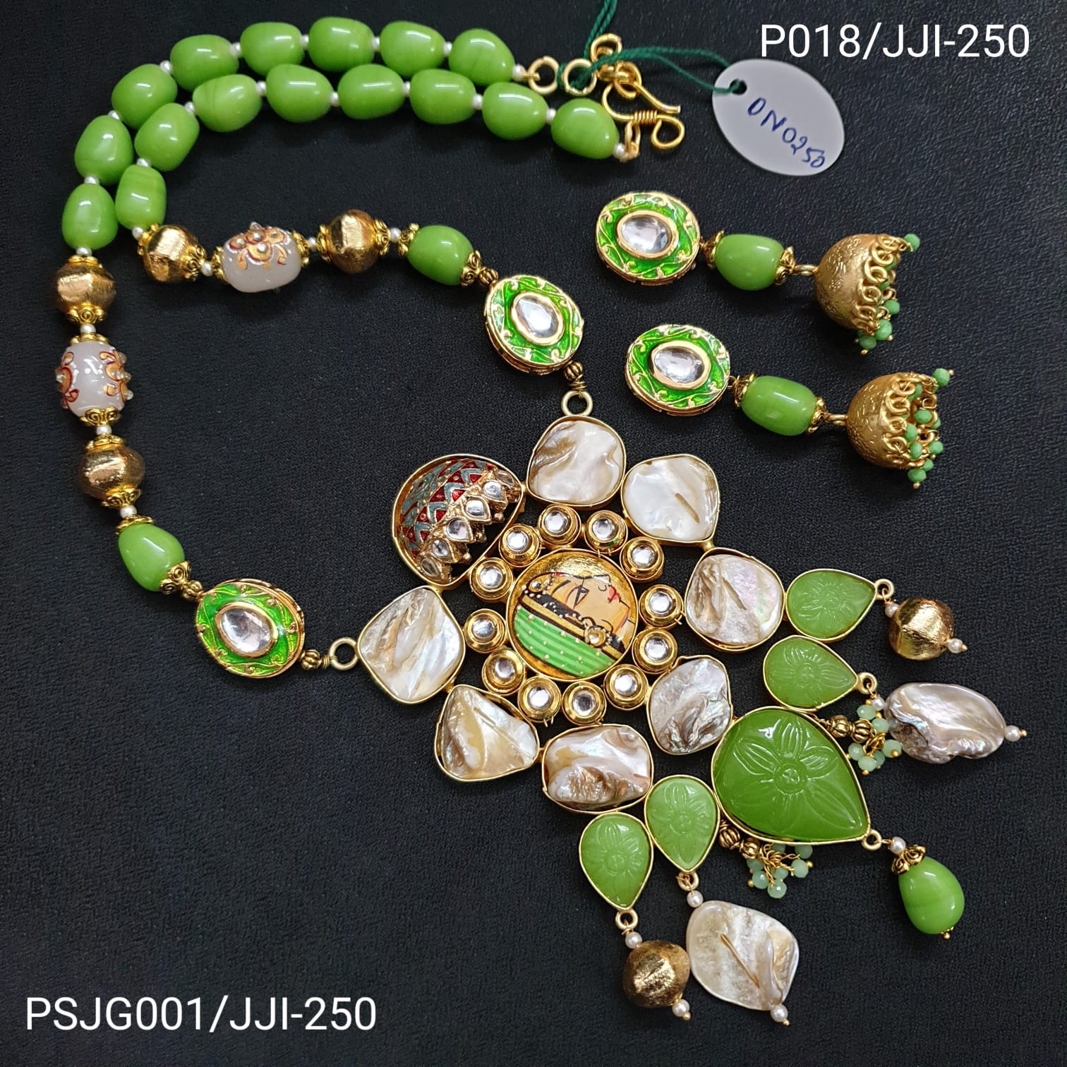 Green Beaded Designer Fusion Pendant Set