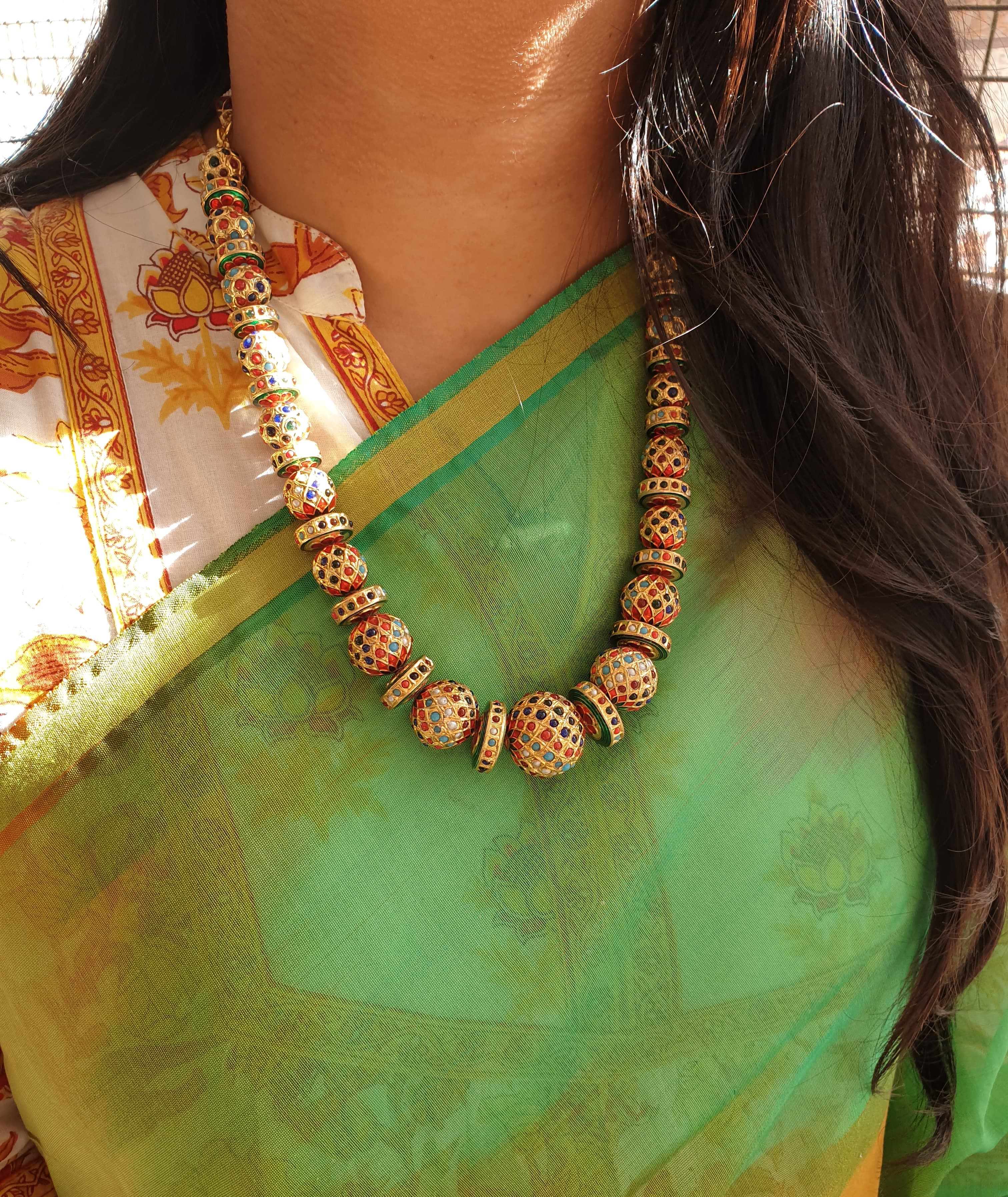 Multicolor Jadau Necklace With Earrings
