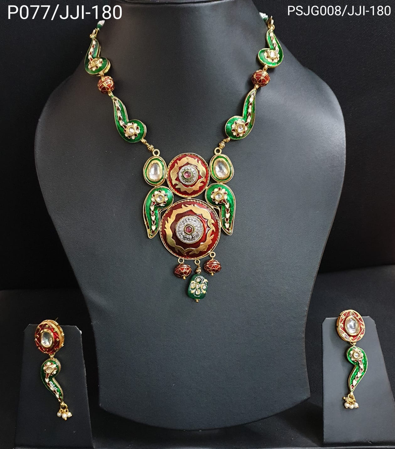 Designer Fusion Meenakari Pendant Set With Earrings