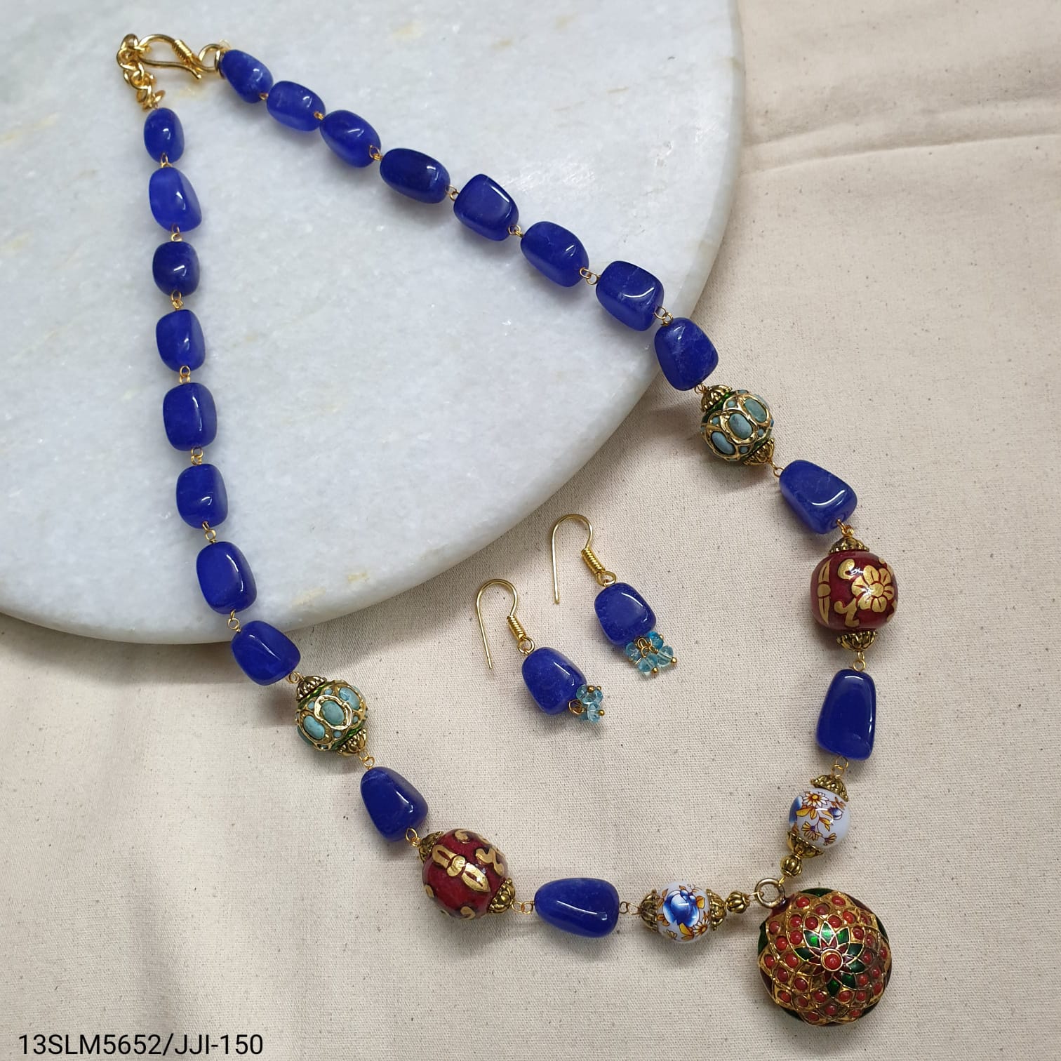 Jadau Beaded Blue Necklace Set