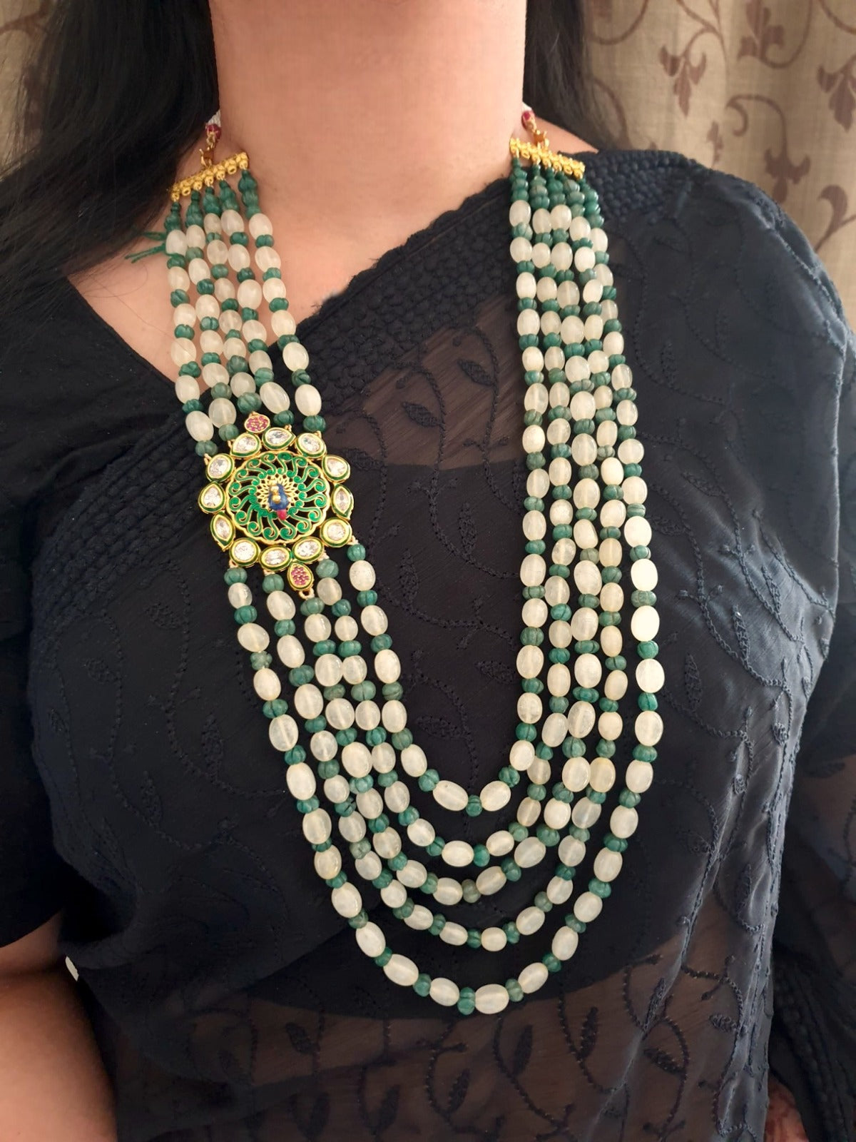 Meenakari Brooch Pumpkin Beaded Long Necklace