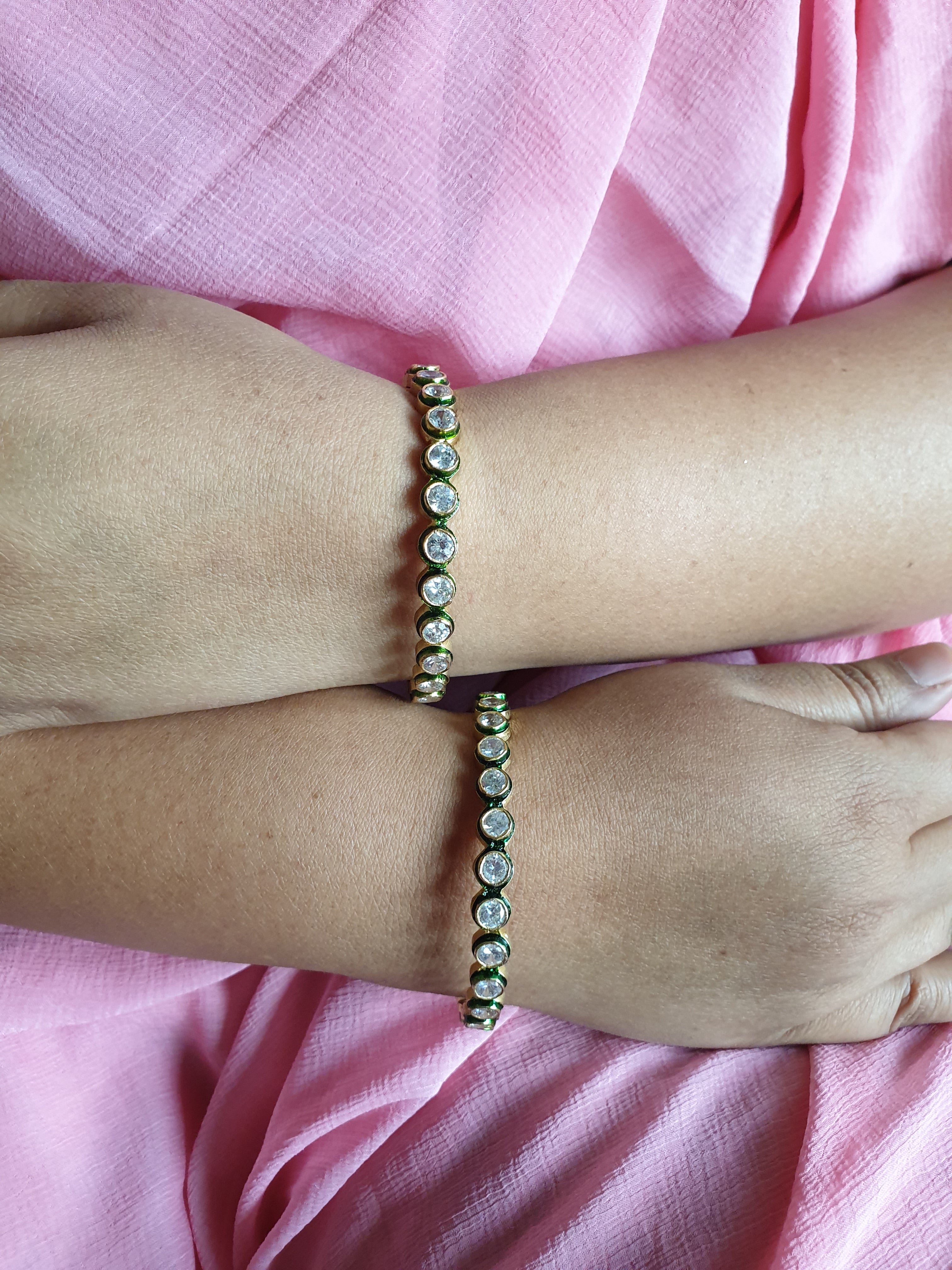 Kundan Stone Green Meenakari Bangles