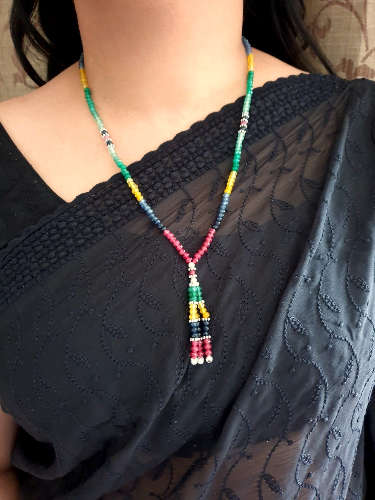 Multicolor Semi Precious Long Beads Mala
