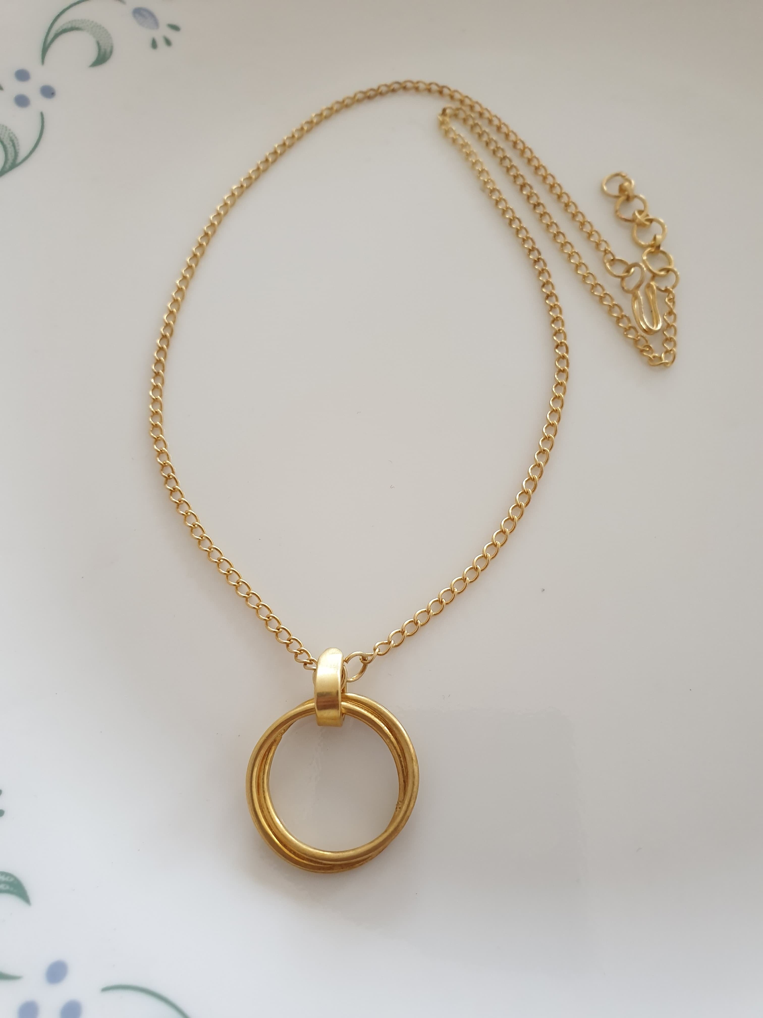 Gold Two Linked Circle Delicate Necklace