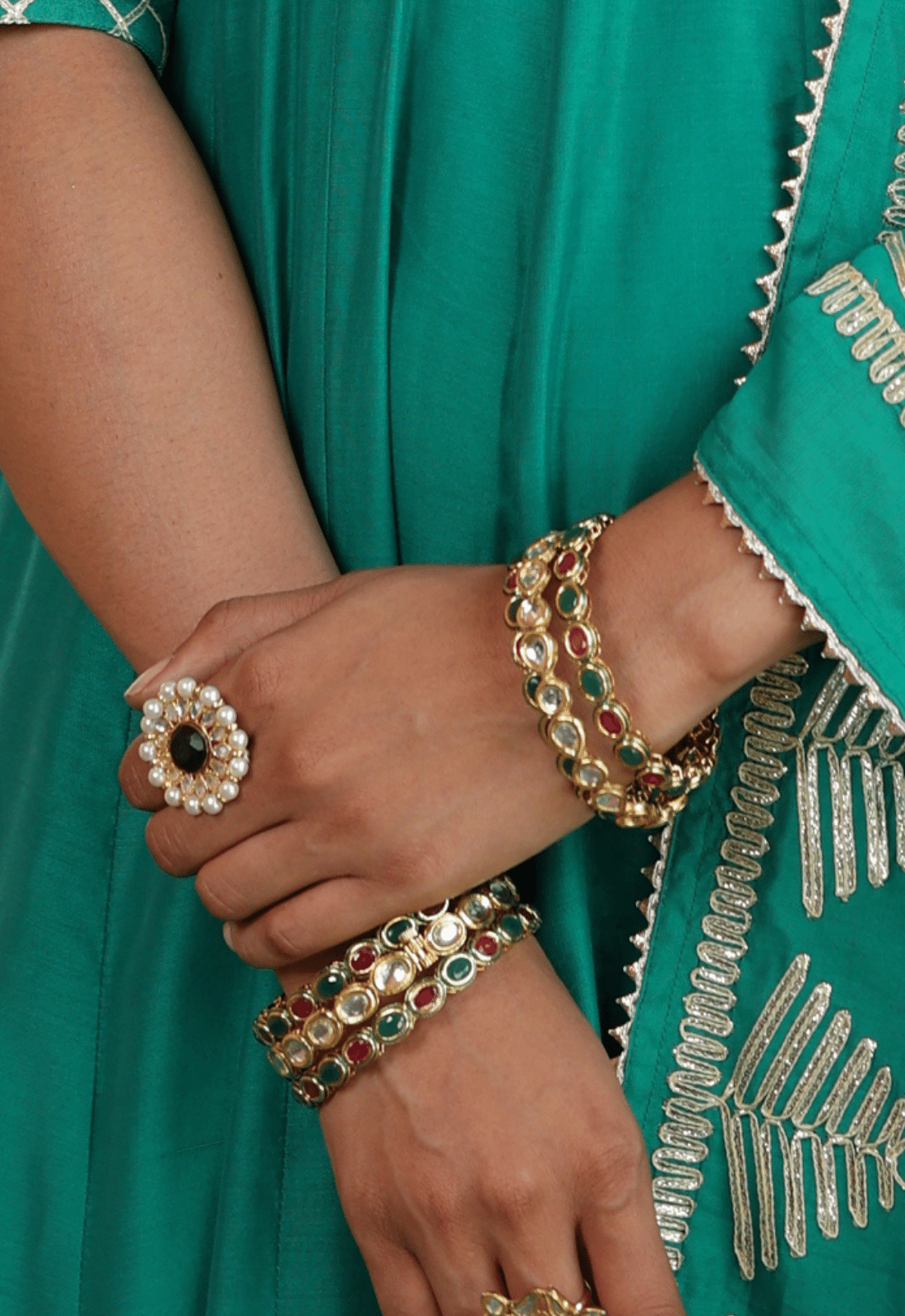 Combo Kundan bangles with stone ring