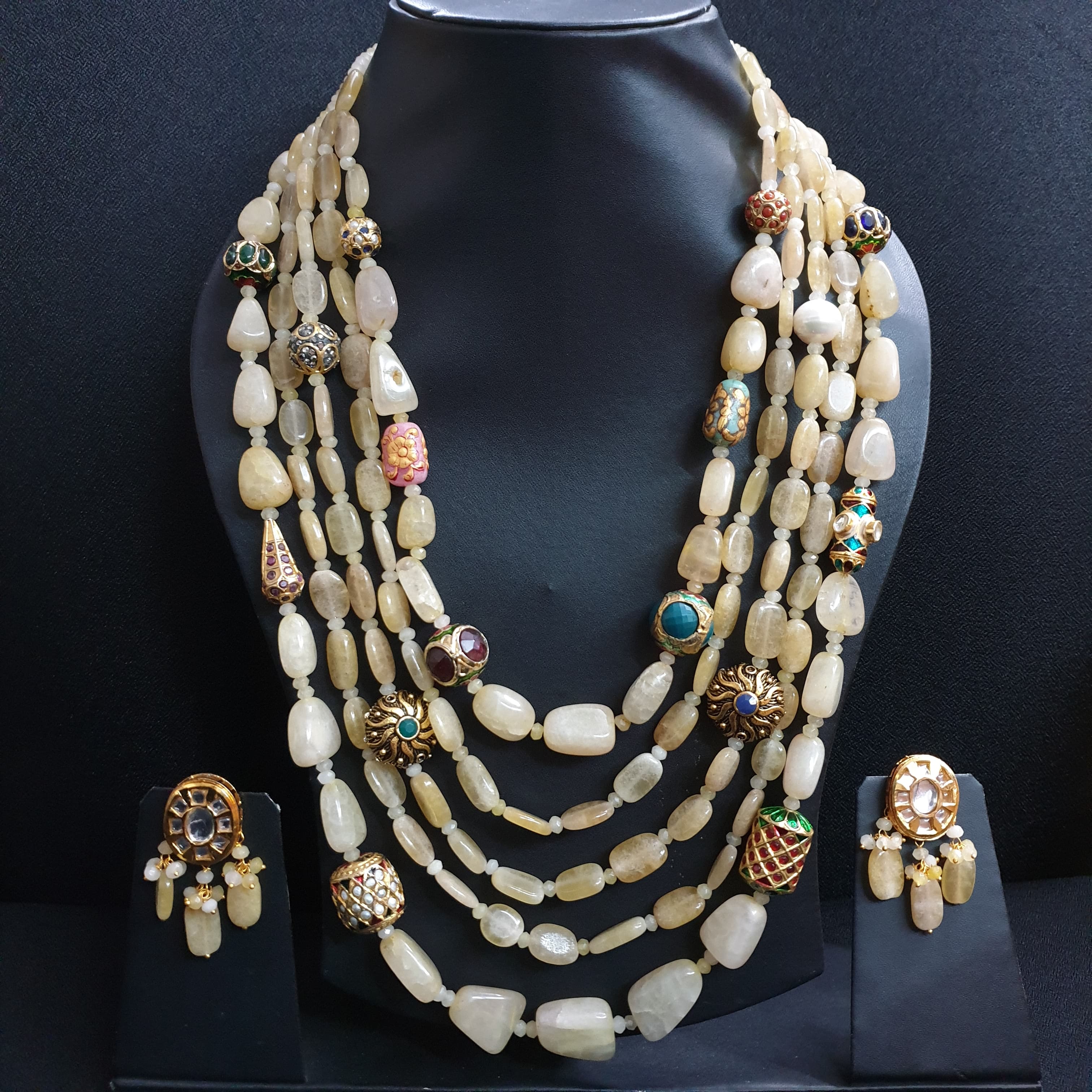 Yellow Semi Precious Stone Antique Beaded Necklace