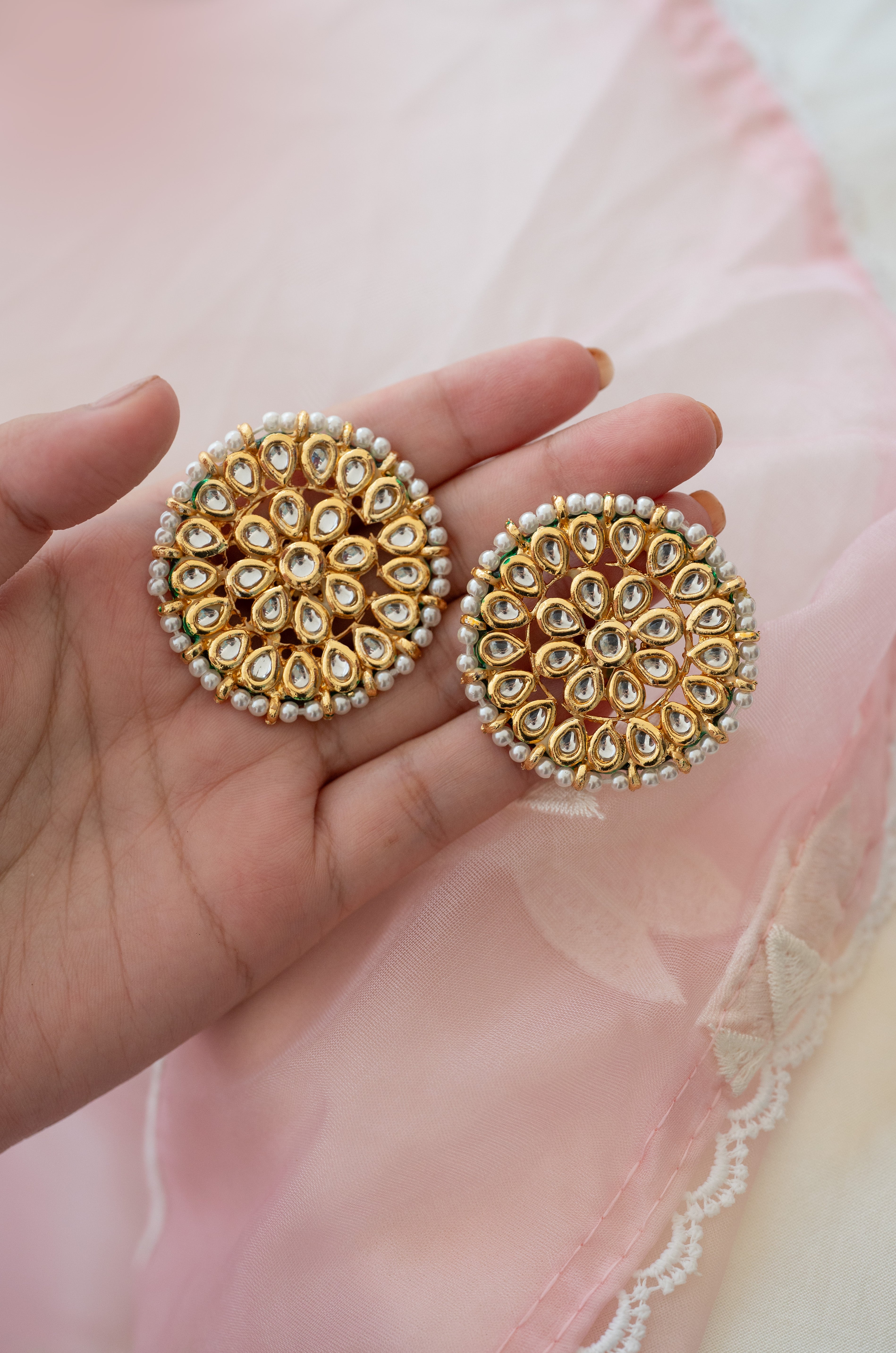 Kundan Polki Gold Finish Stud Earrings