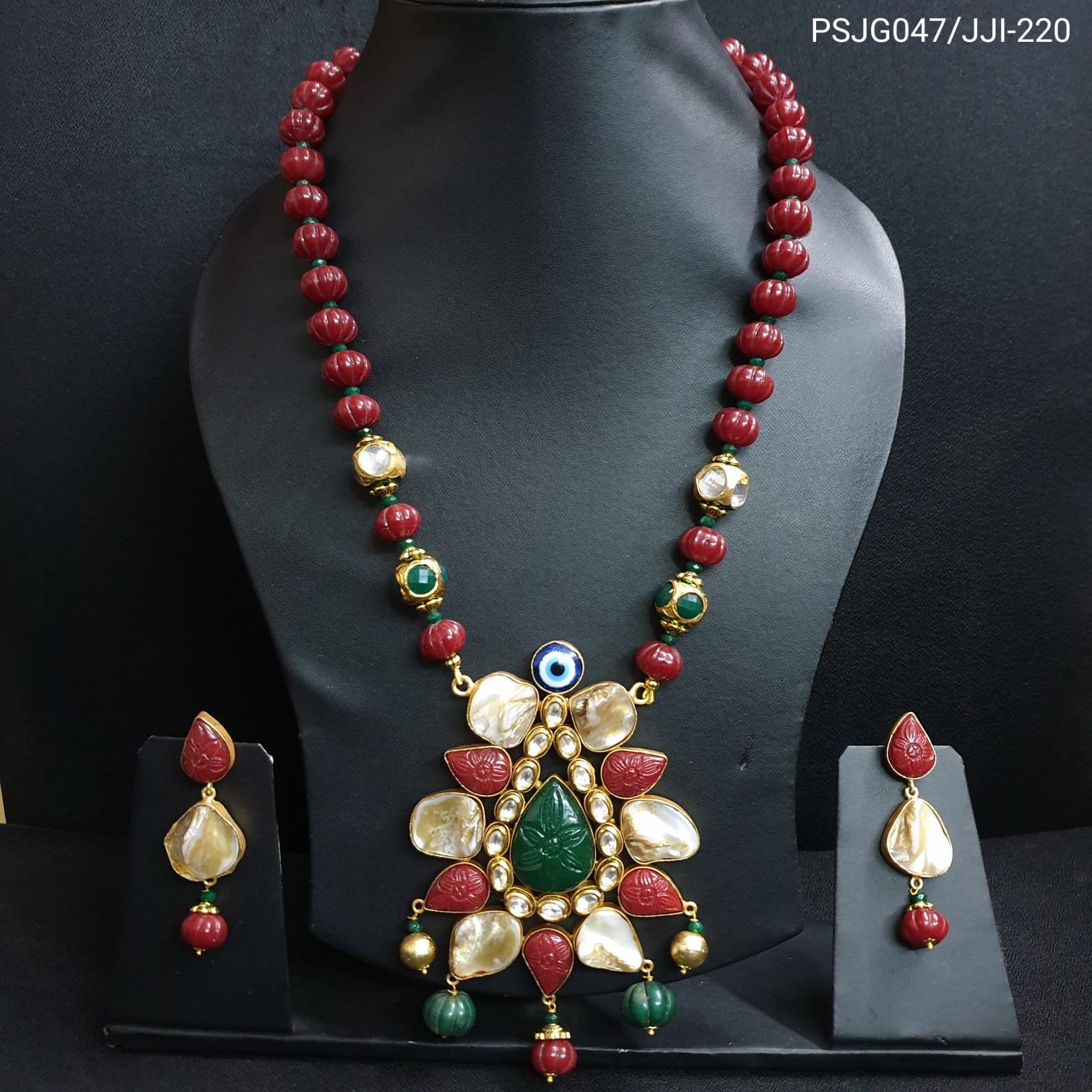Pumpkin Beaded Unique Pendant Set With Earrings