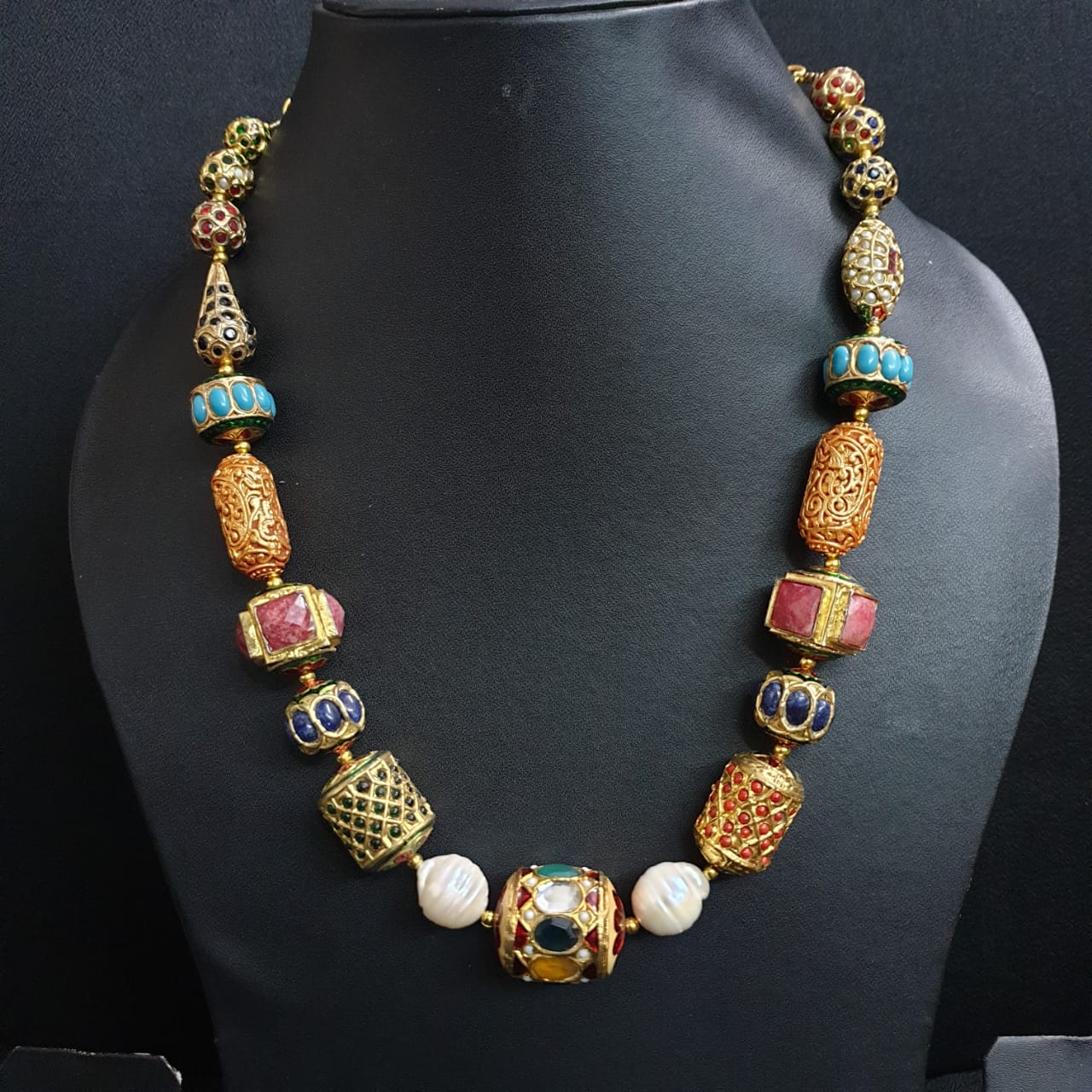 Navratana Traditional Beads Jadau Necklace