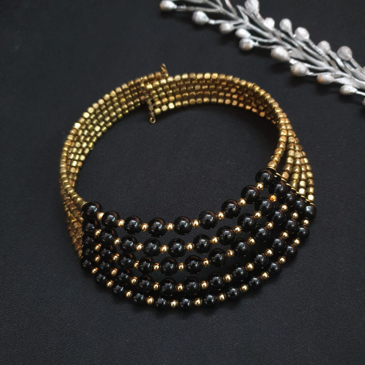 Black Beaded Adjustable Choker Necklace