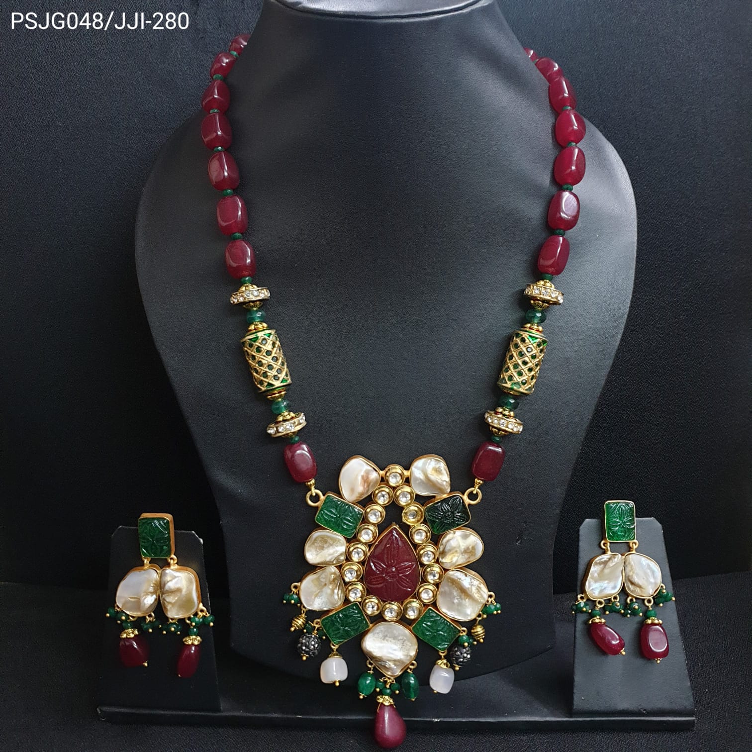 Kundan Jadau Fusion Pendant Set With Earrings