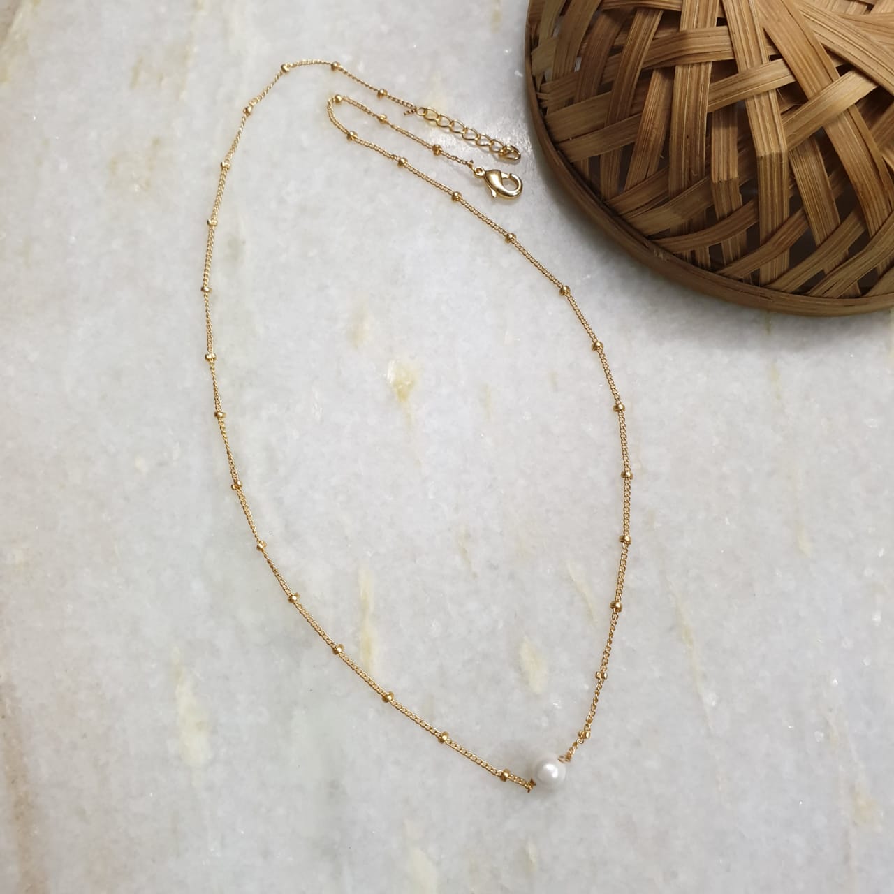 Dainty Pearl Beaded Chain Necklace