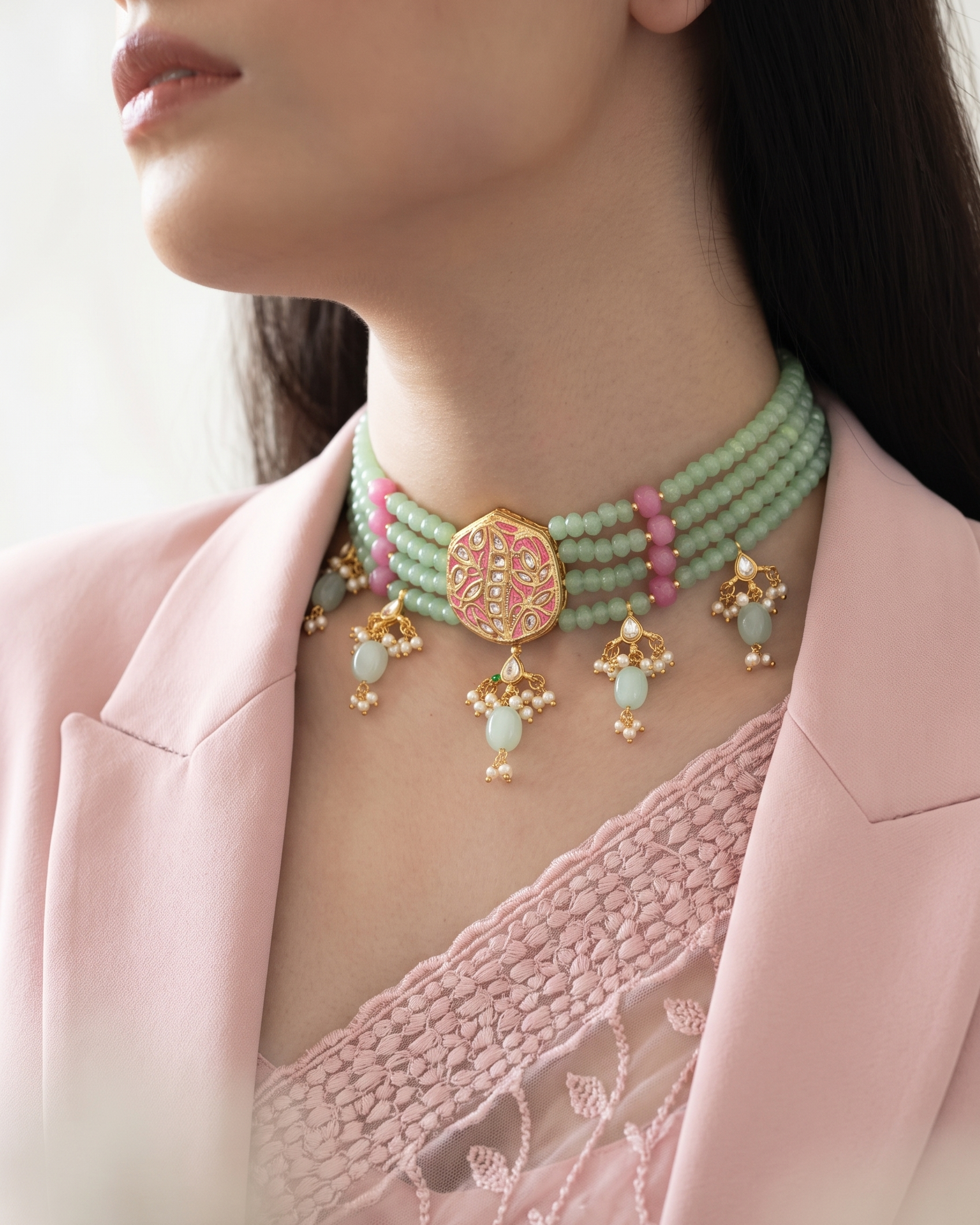 Alina Kundan Meena Choker Necklace