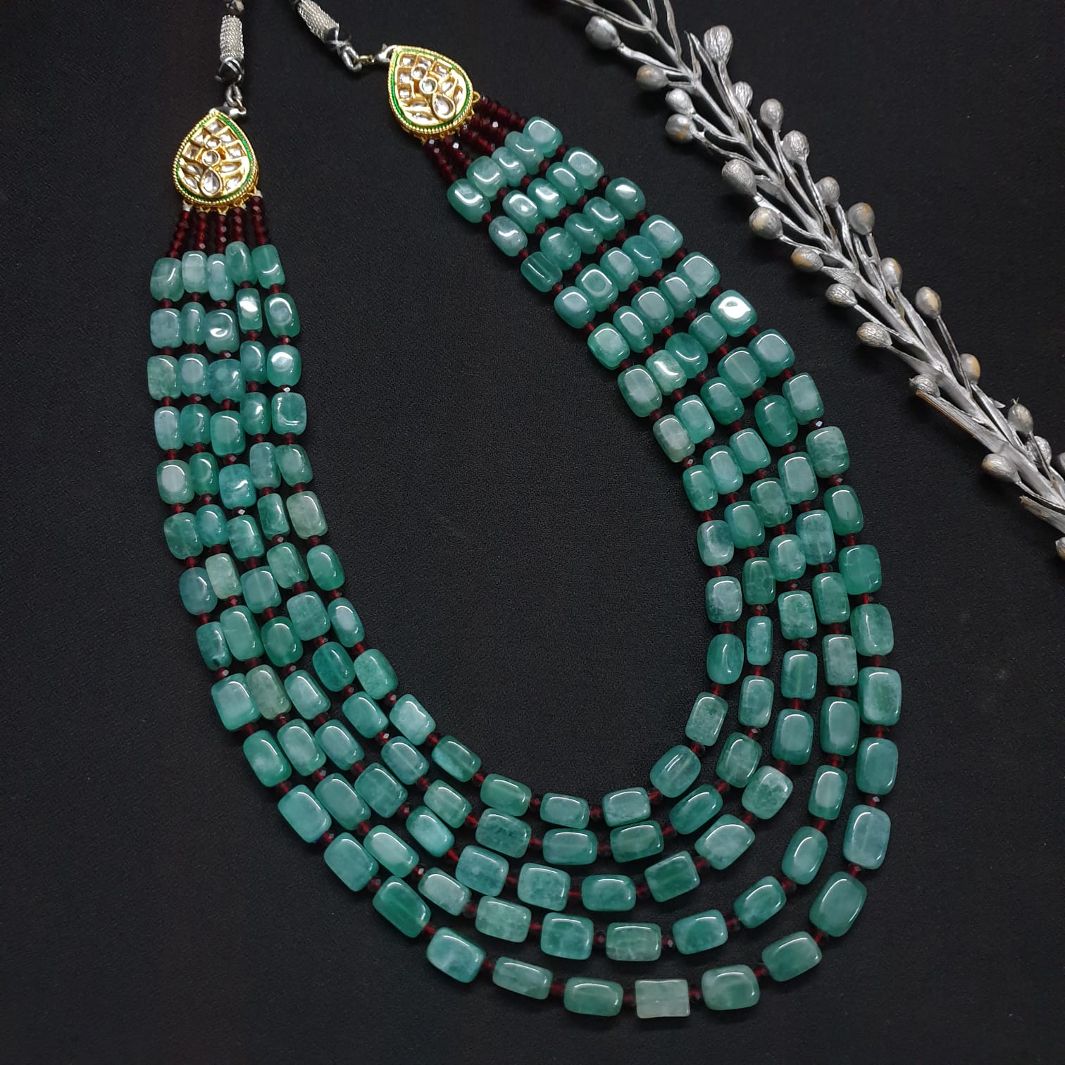 Emerald Stone Kundan Long Necklace
