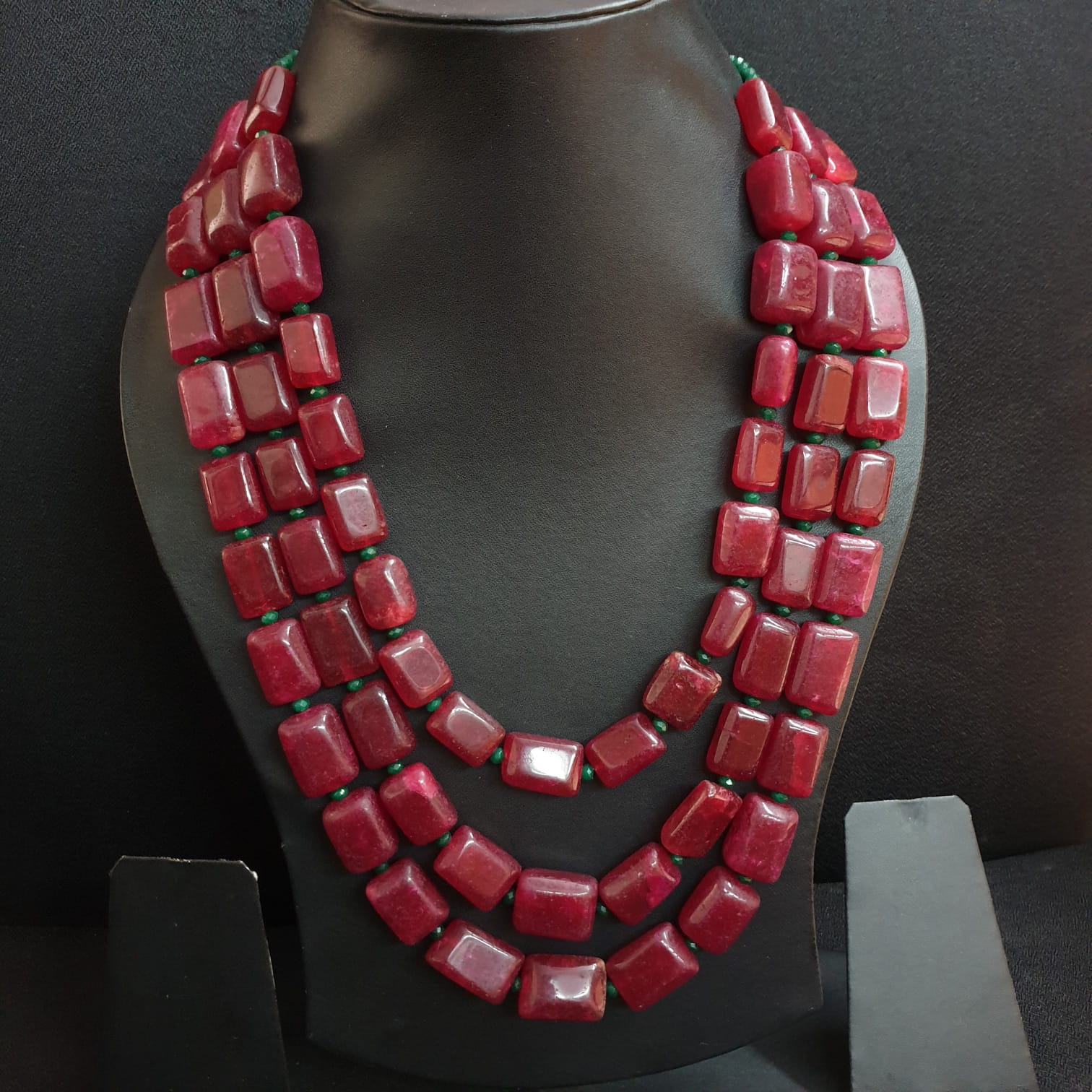 Rectangle Ruby Color Bead Necklace