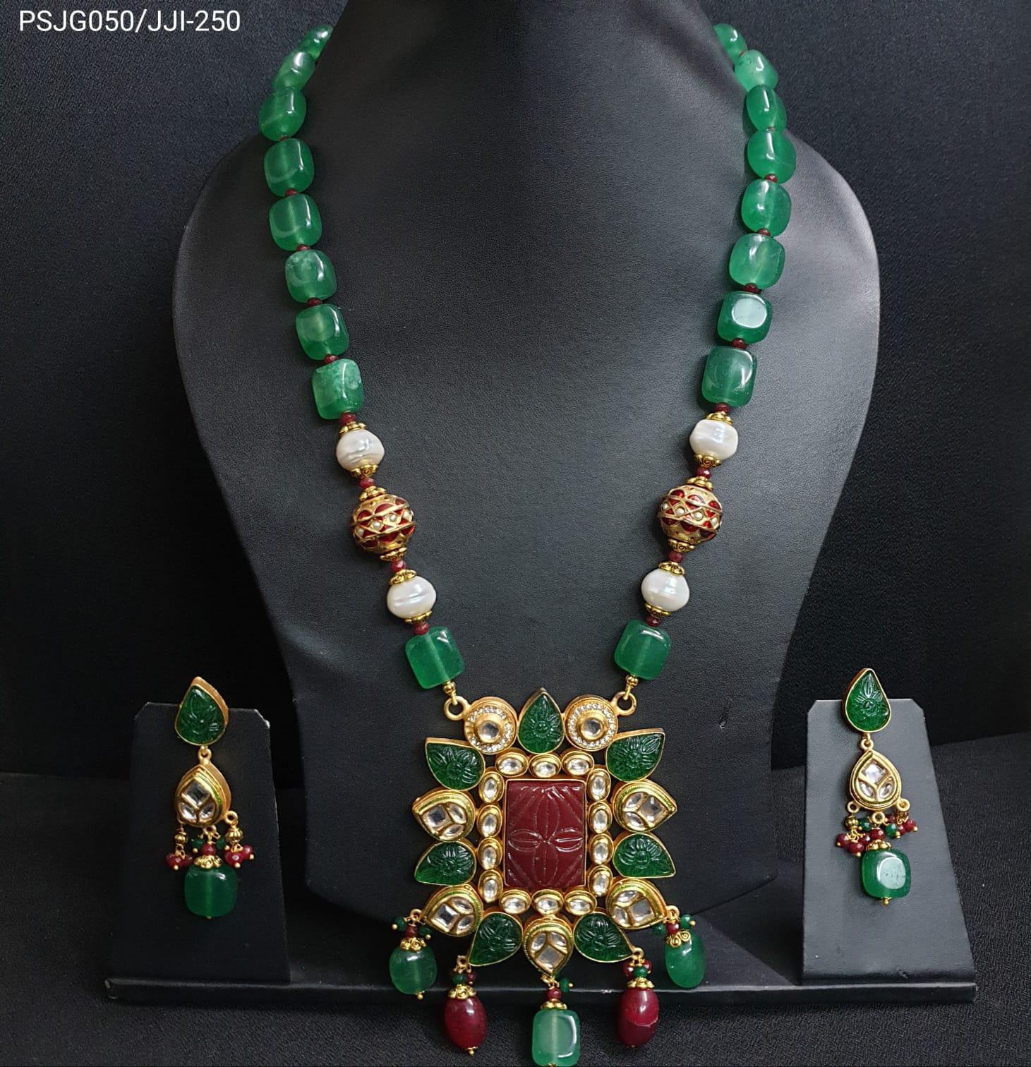 Kundan Stone Beaded Designer Pendant Set With Earrings