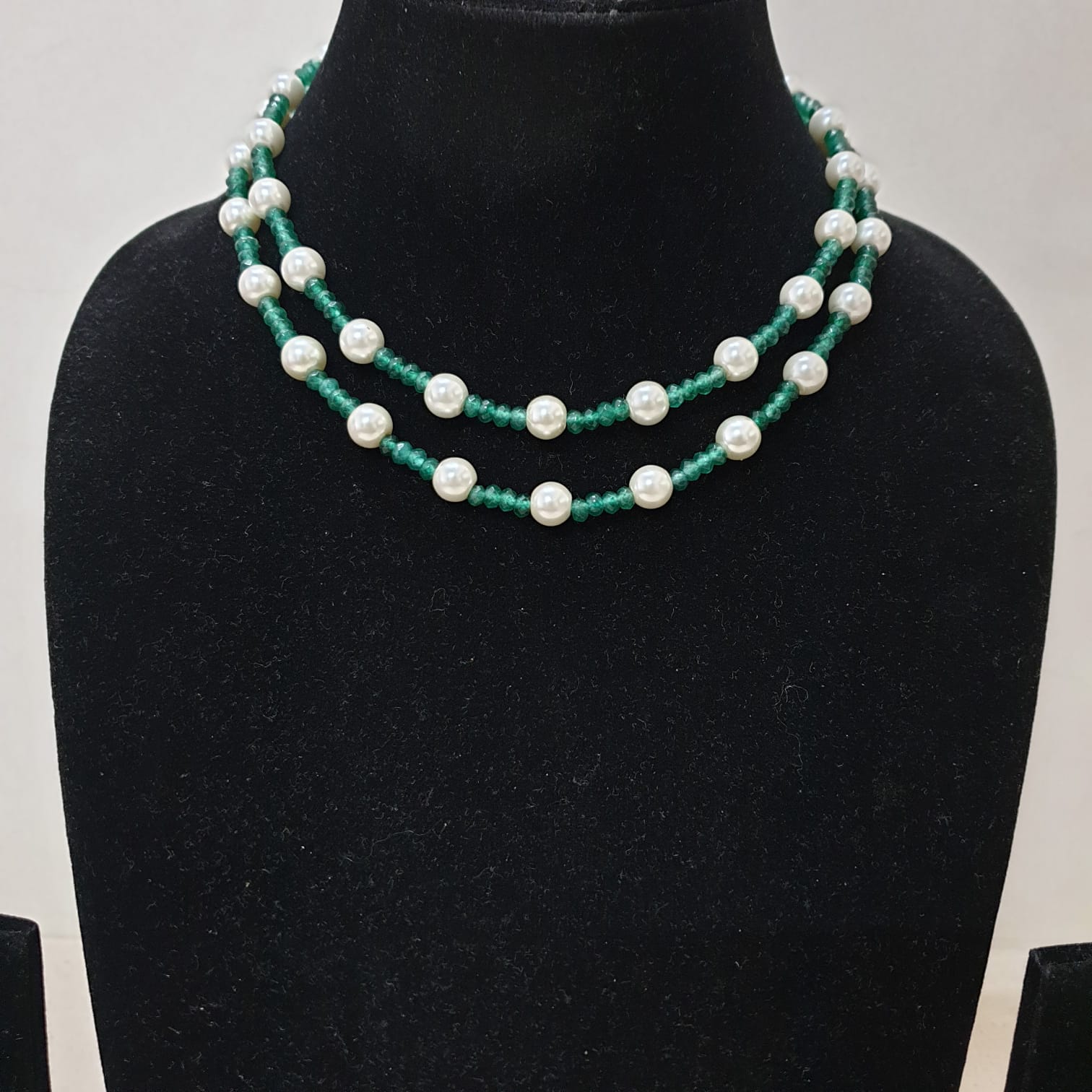 Pearl Beaded Green Stone Necklace