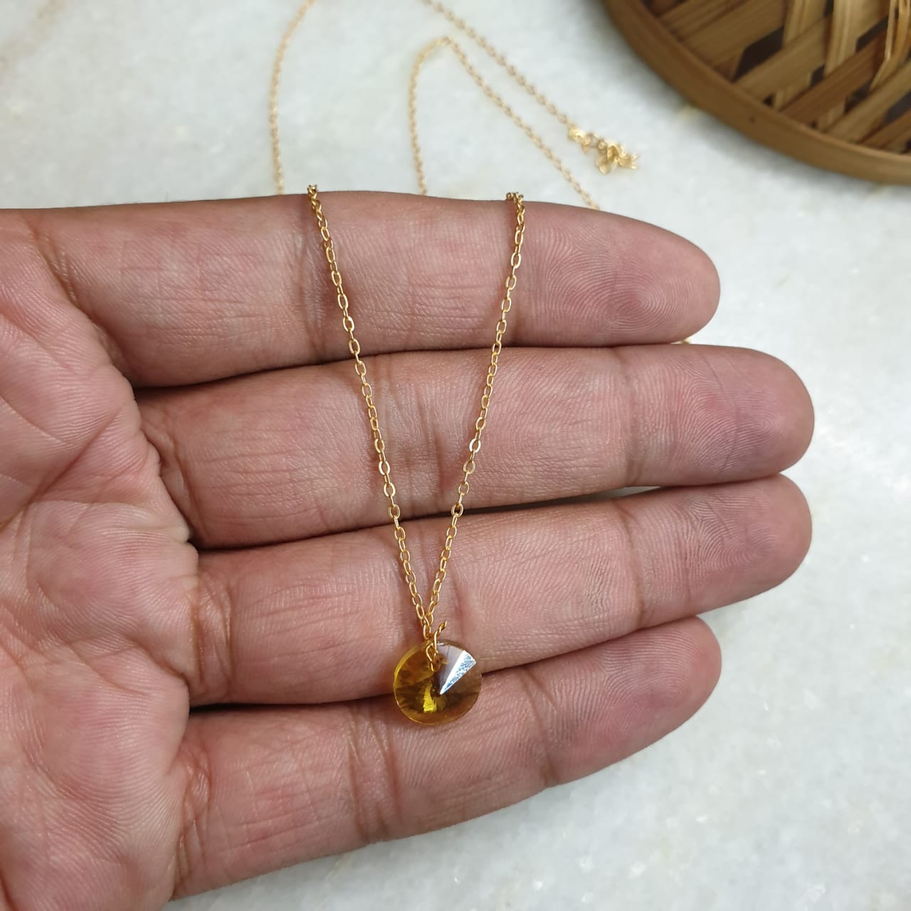 Yellow Stone Delicate Chain Necklace