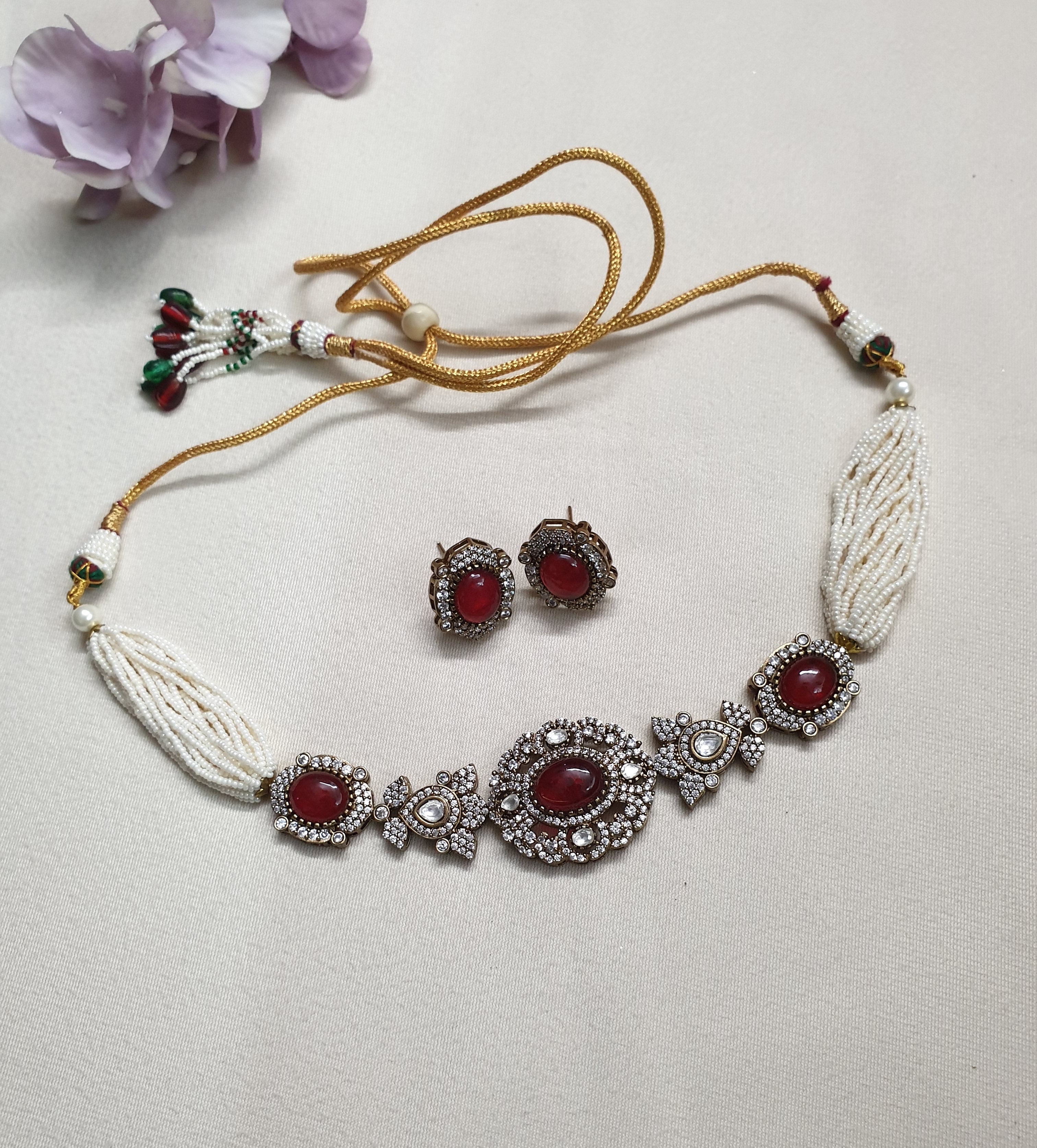 Ruby Polki Stone Kundan Choker Necklace With Studs