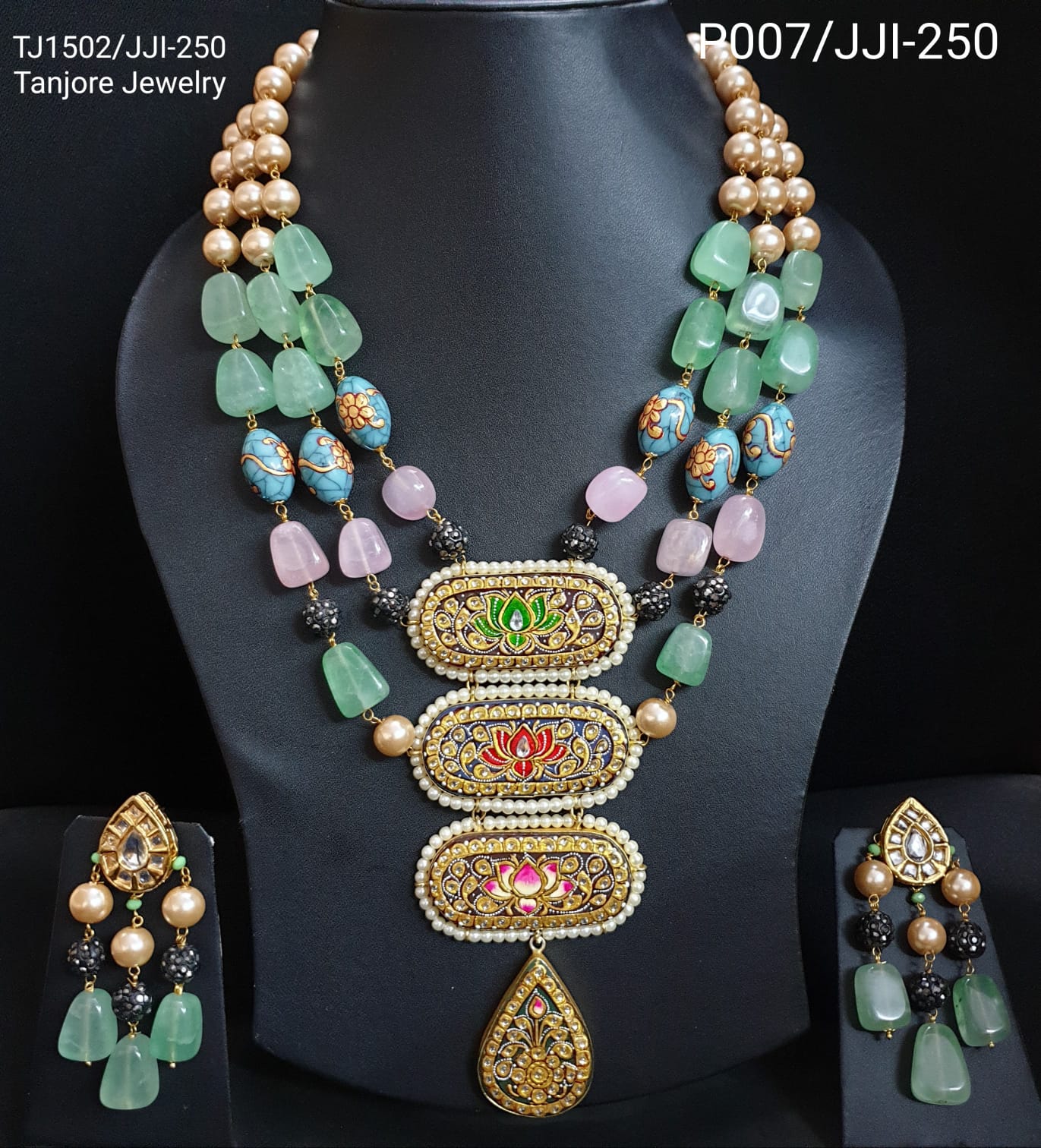 Designer Green Beaded Tanjore Work Layered Set