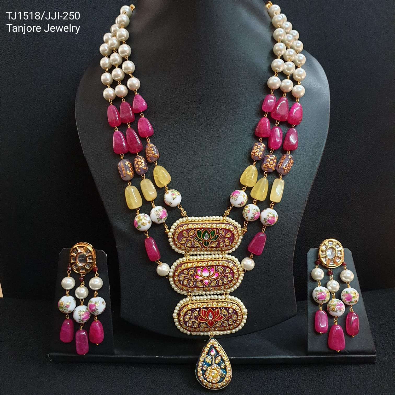 Designer Dark Pink Beaded Tanjore Work Layered Set