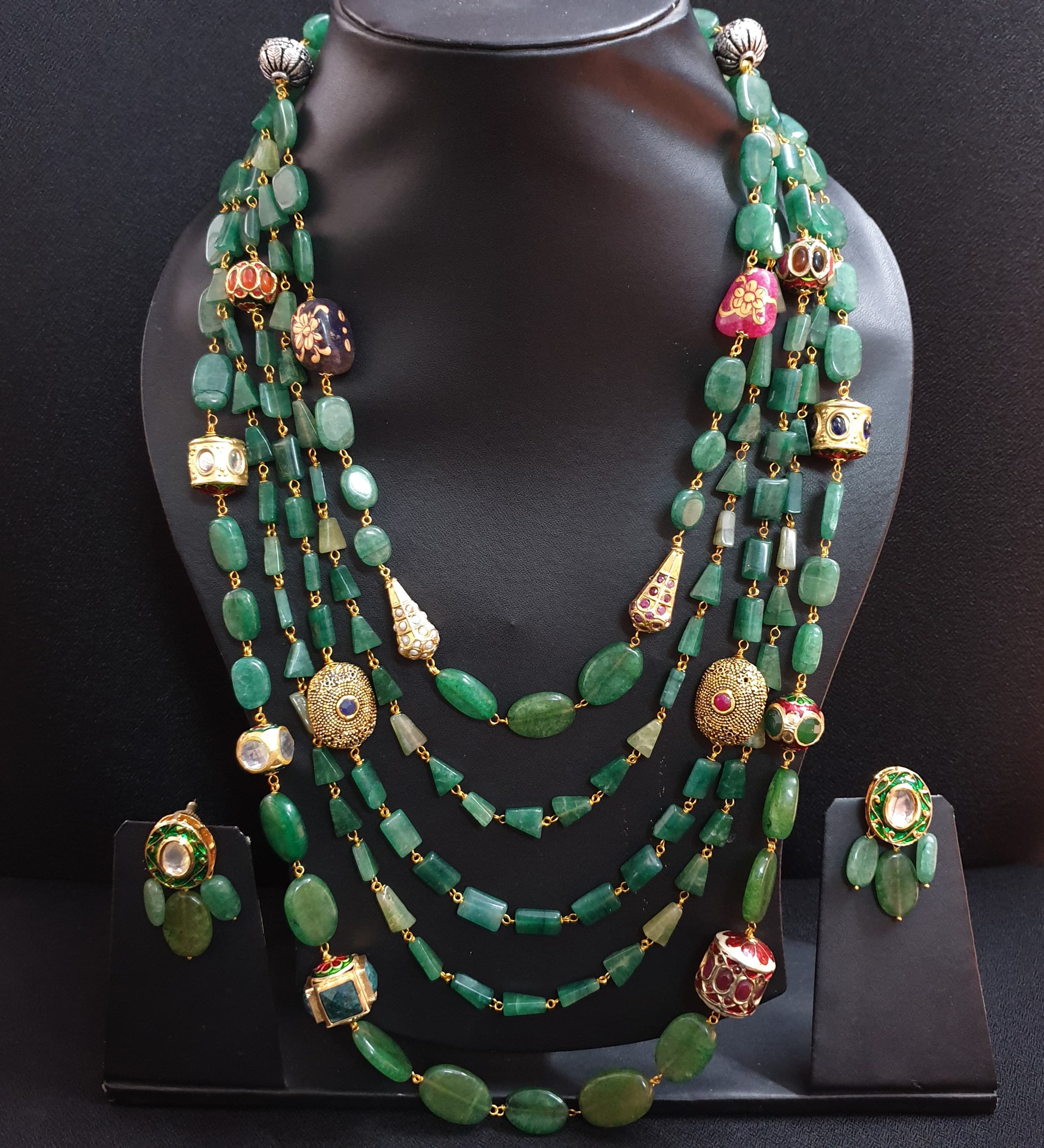 Emerald Stone Antique Beaded Bridal Necklace Set