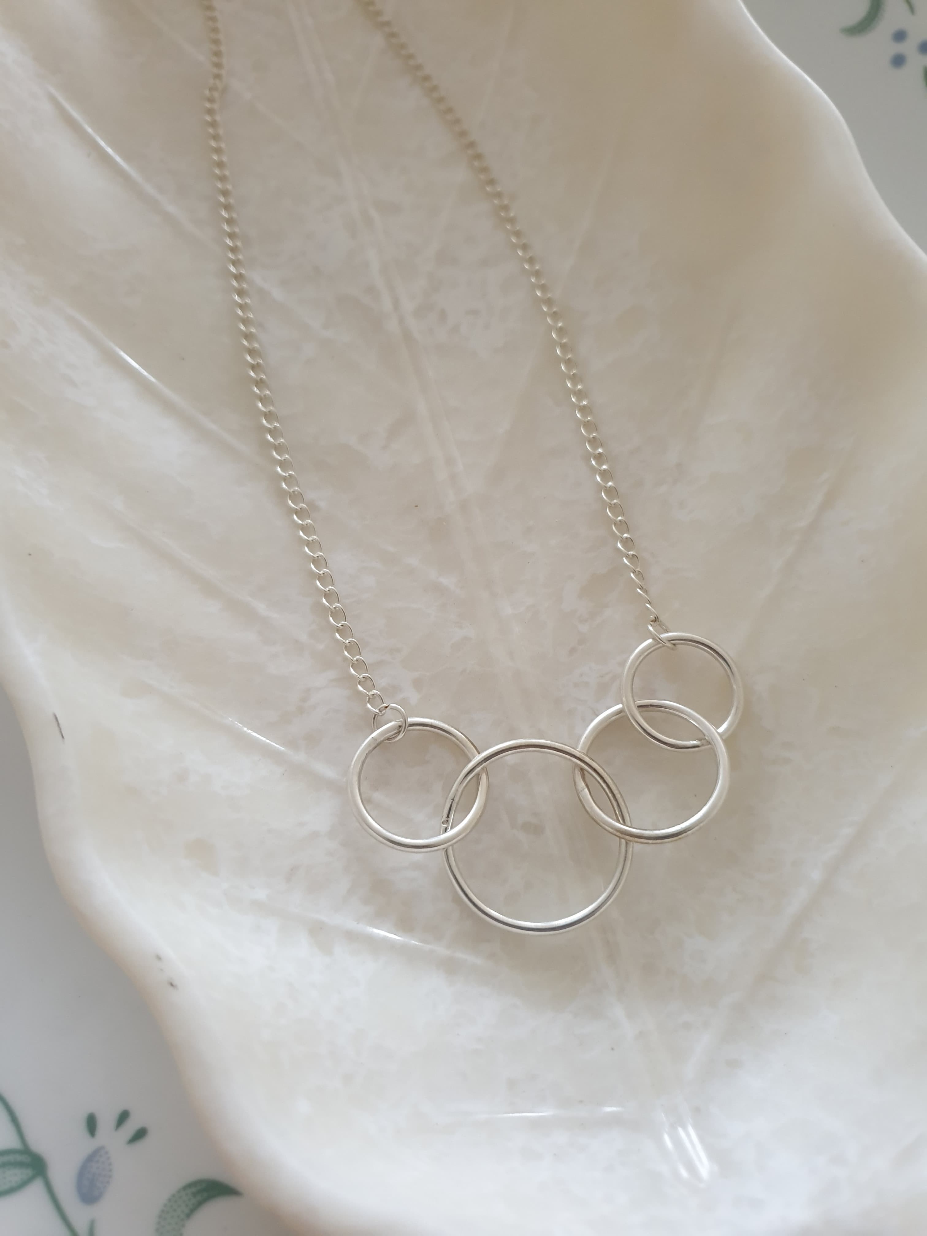 Silver Four Linked Circle Delicate Necklace