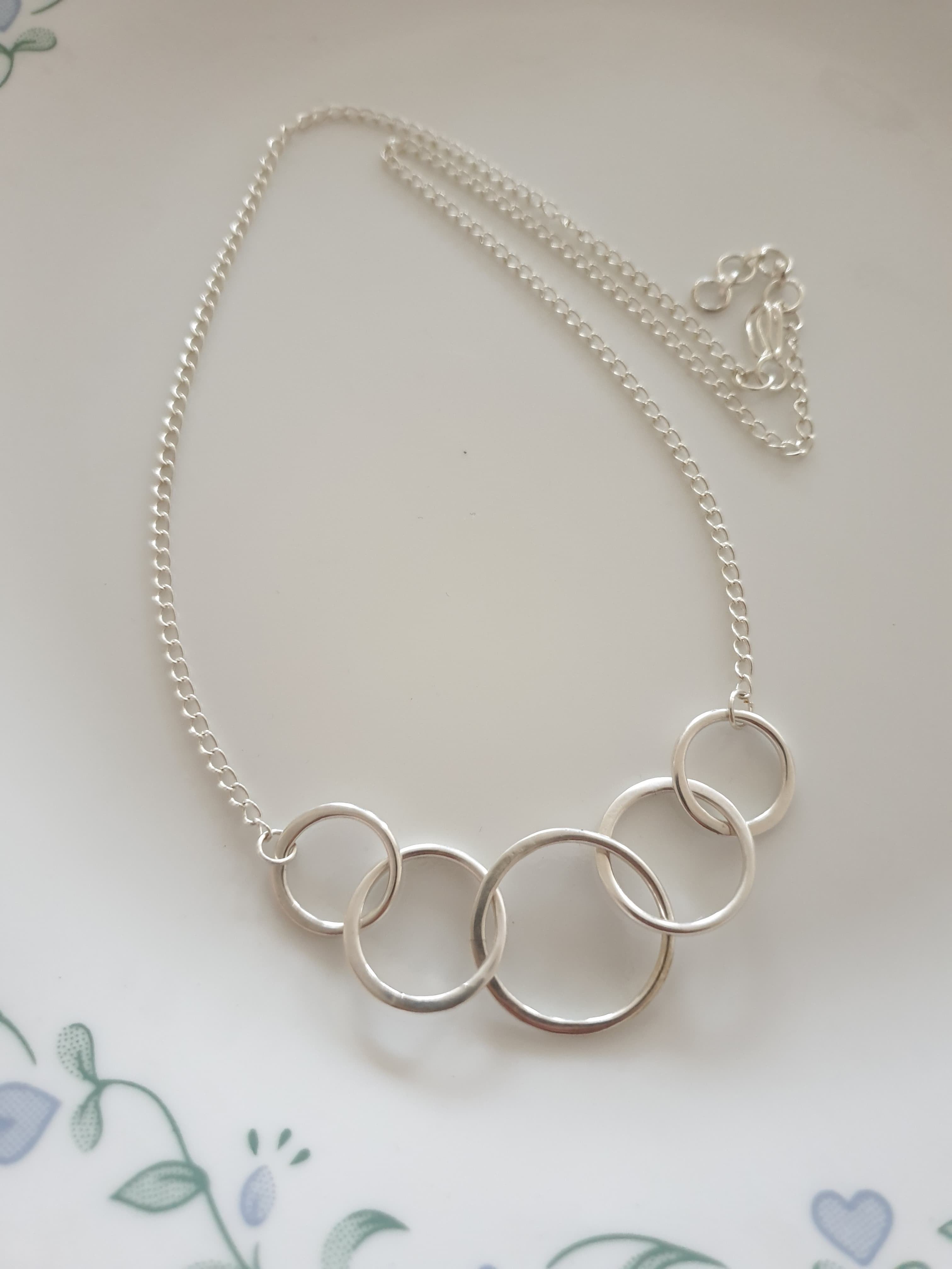 Silver Five Linked Circle Delicate Necklace