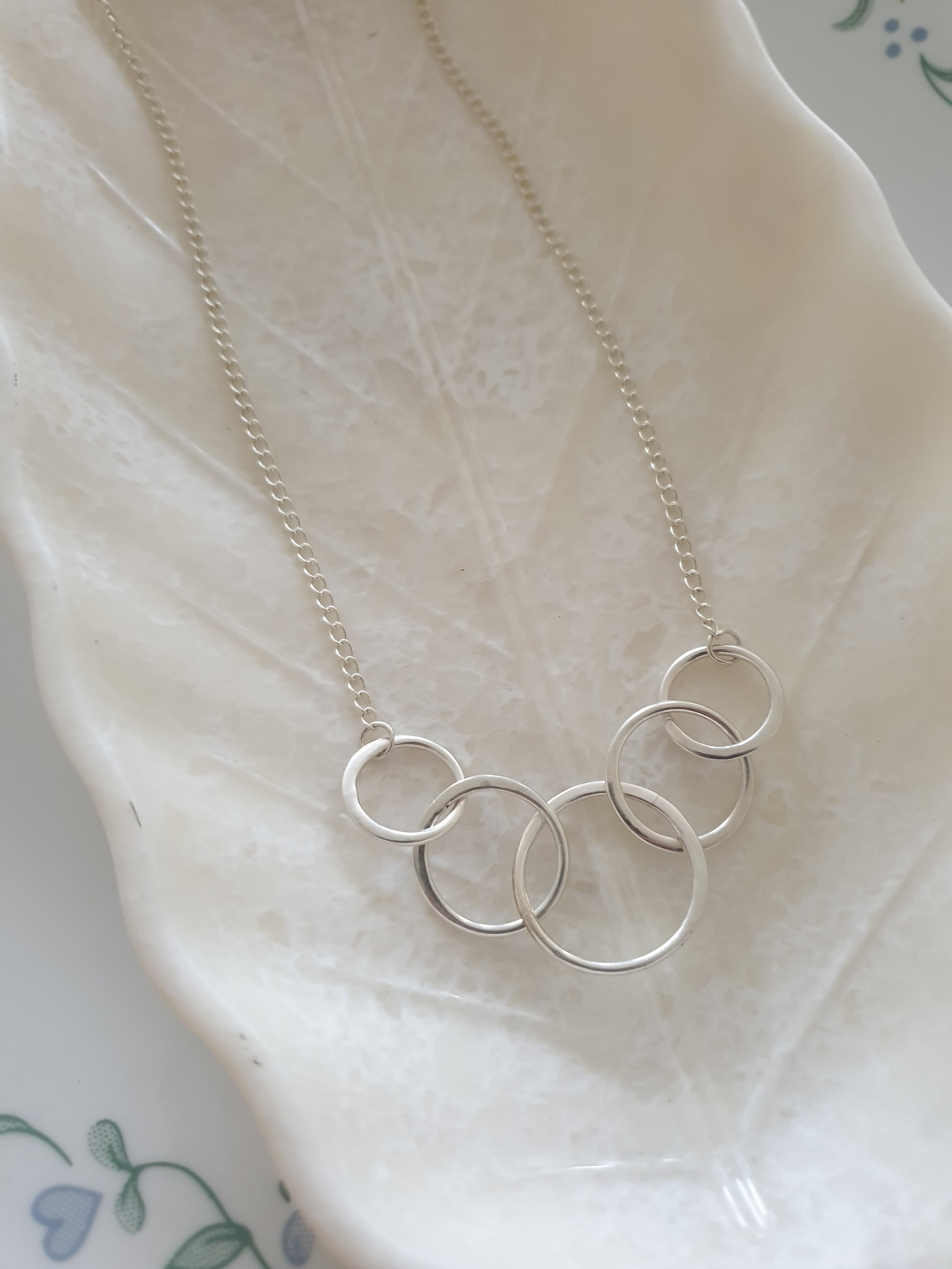 Silver Five Linked Circle Delicate Necklace