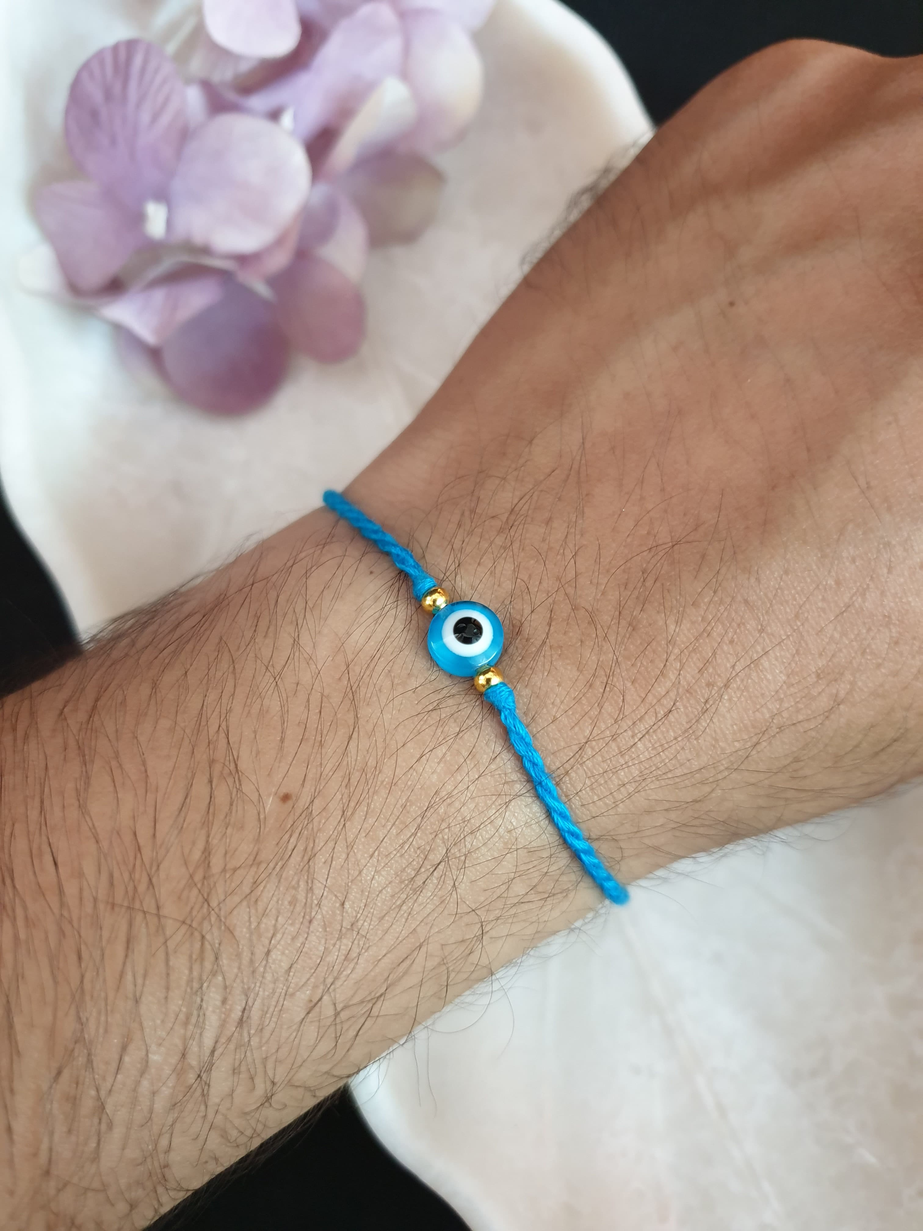 Light Blue Evil Eye Protection Thread Tie Bracelet